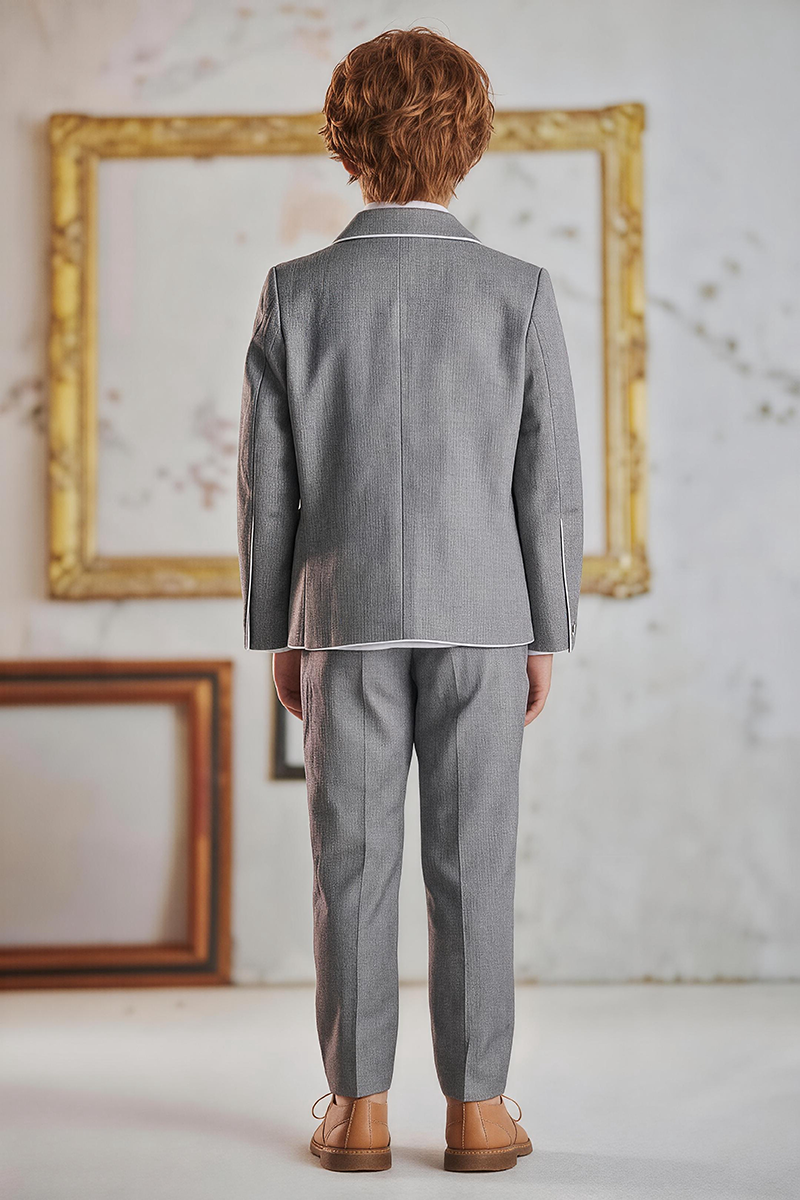 Boys Grey Linen Notch Lapel Blazer & Matching Trousers 2-Piece Suit