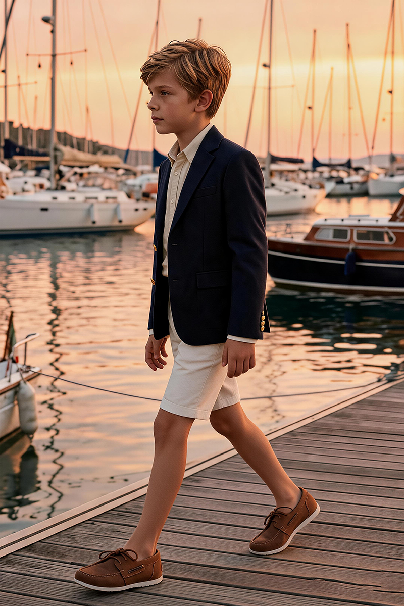 Boys Navy Notch Lapel Blazer & White Tailored Shorts 2-piece Suit