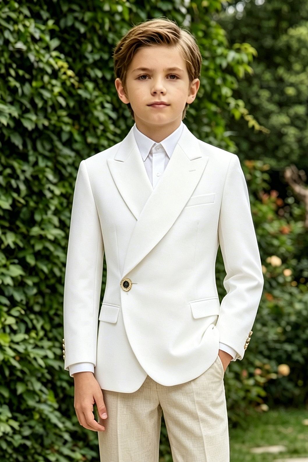 Cream White Serge-Blend Single-Breasted Blazer Jacket