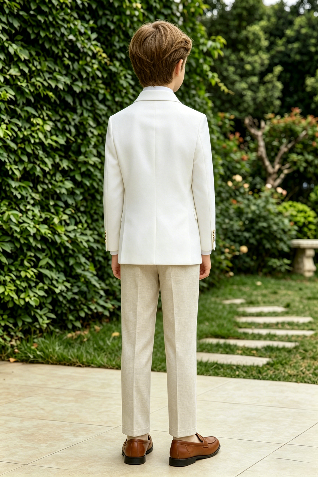 Cream White Serge-Blend Single-Breasted Blazer Jacket