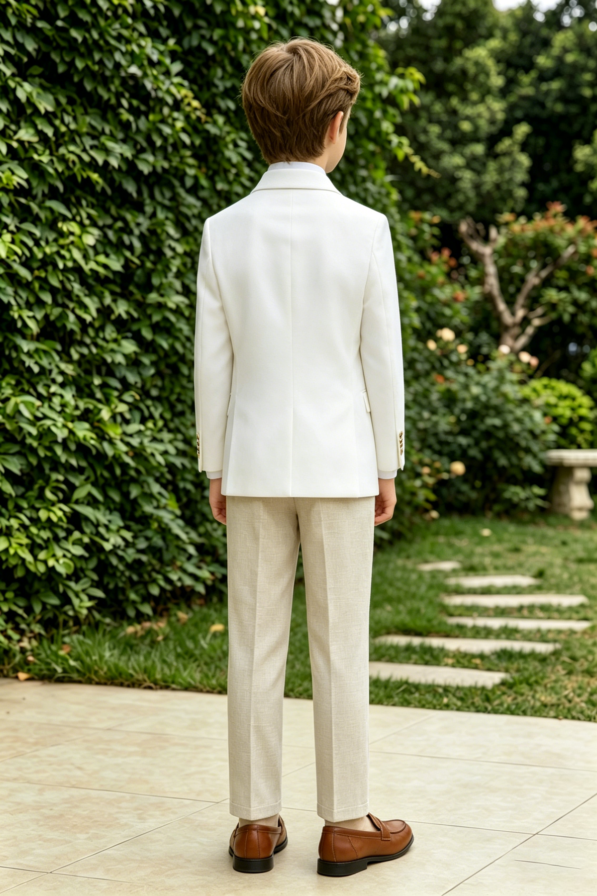 Cream White Serge-Blend Single-Breasted Blazer Jacket