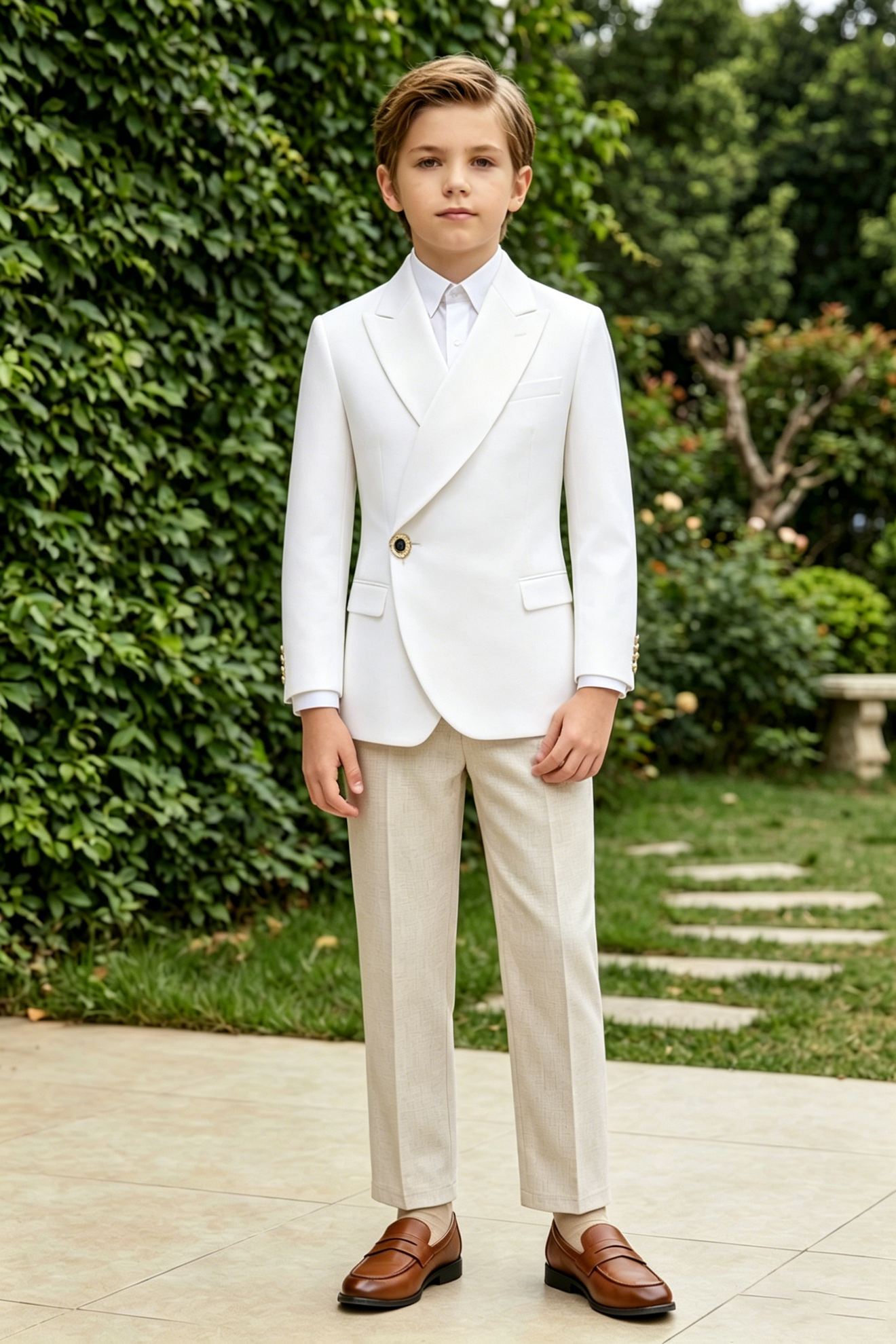 Cream White Serge-Blend Single-Breasted Blazer Jacket