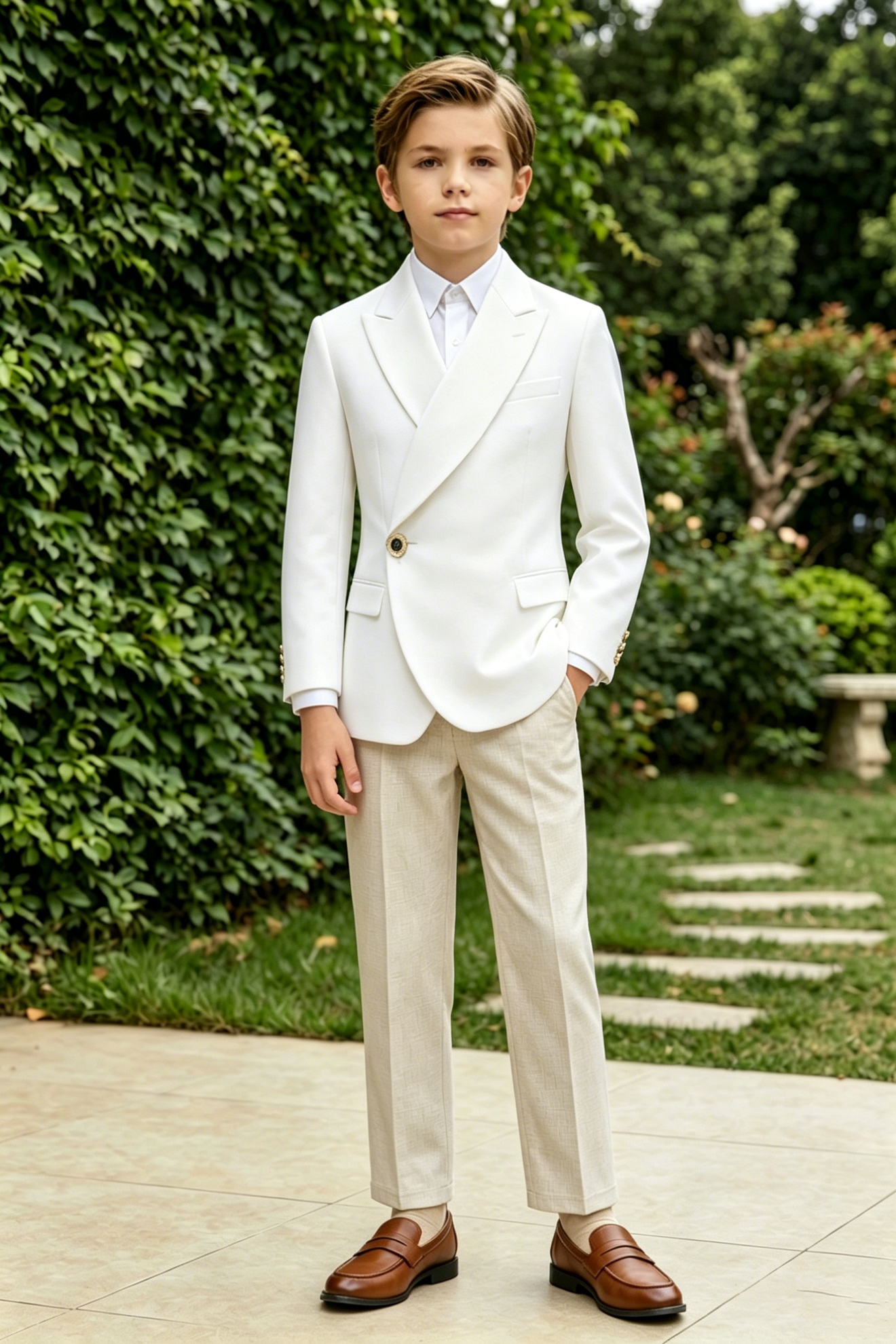 Cream White Serge-Blend Single-Breasted Blazer Jacket