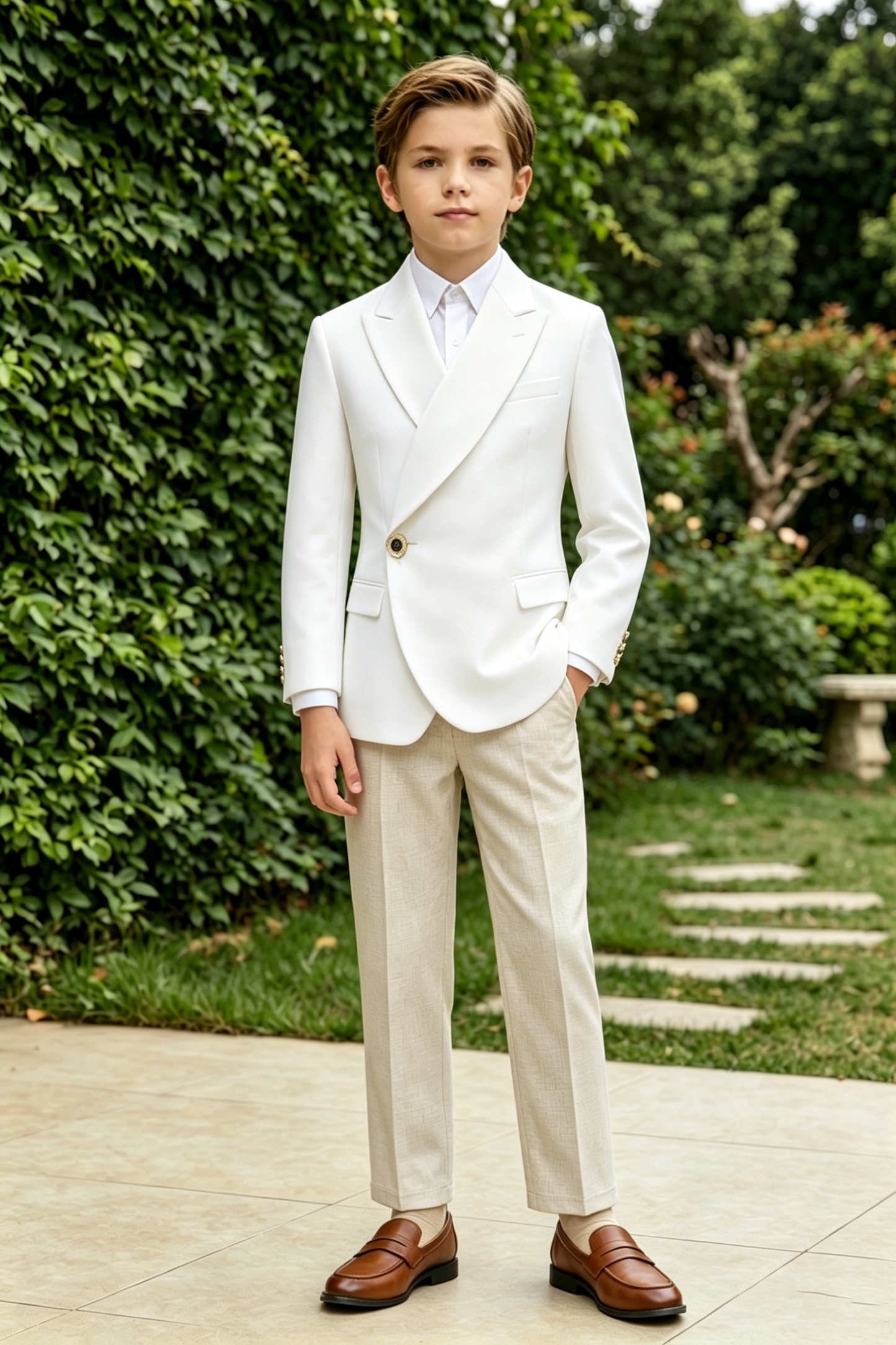 Cream White Serge-Blend Single-Breasted Blazer Jacket