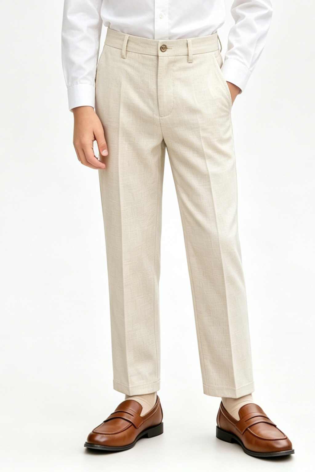 Off-White Linen-Blend Straight-Leg Boys Formal Suit Trousers