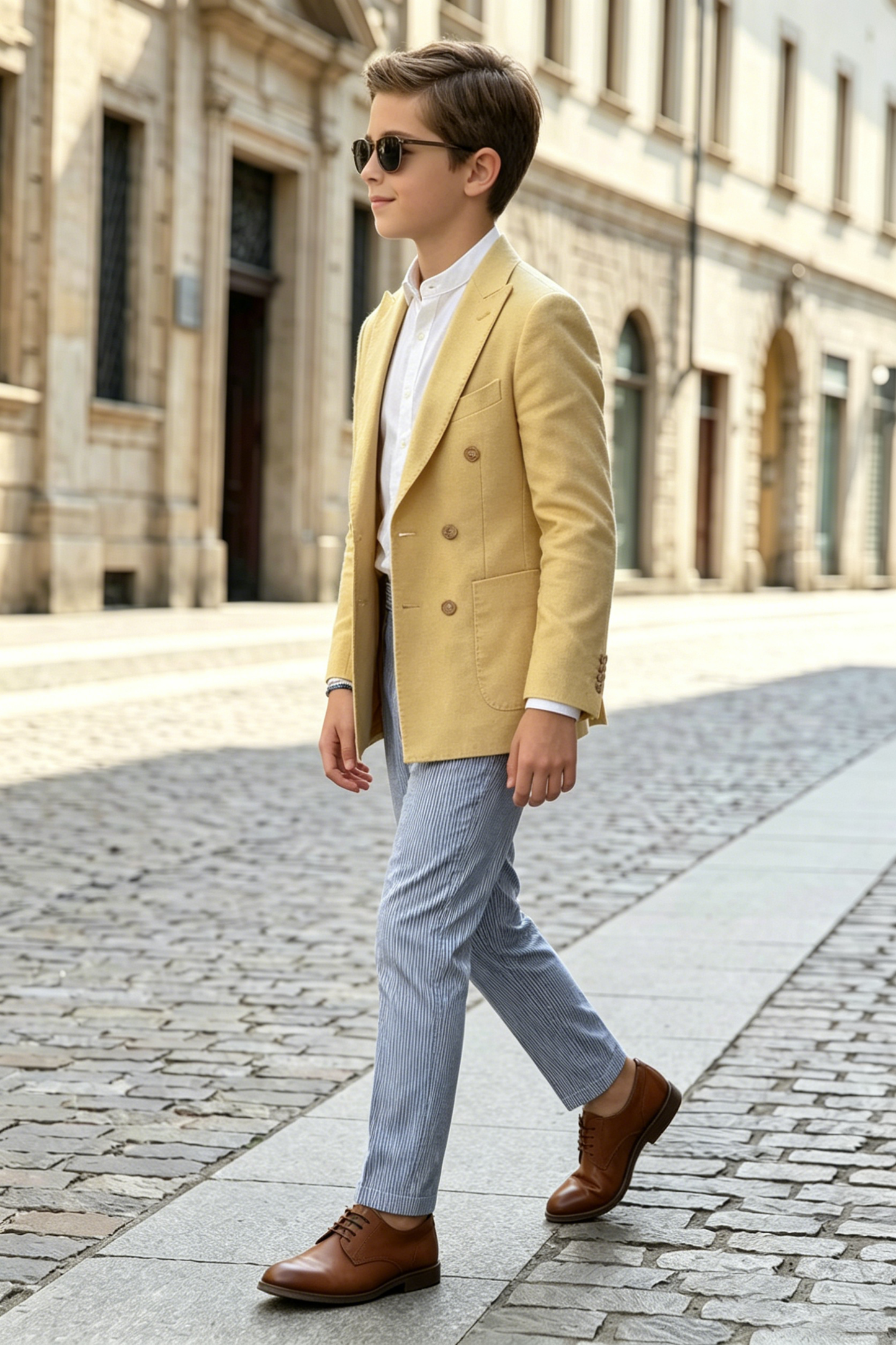 Lemon Yellow Linen-Blend Double-Breasted Blazer Jacket