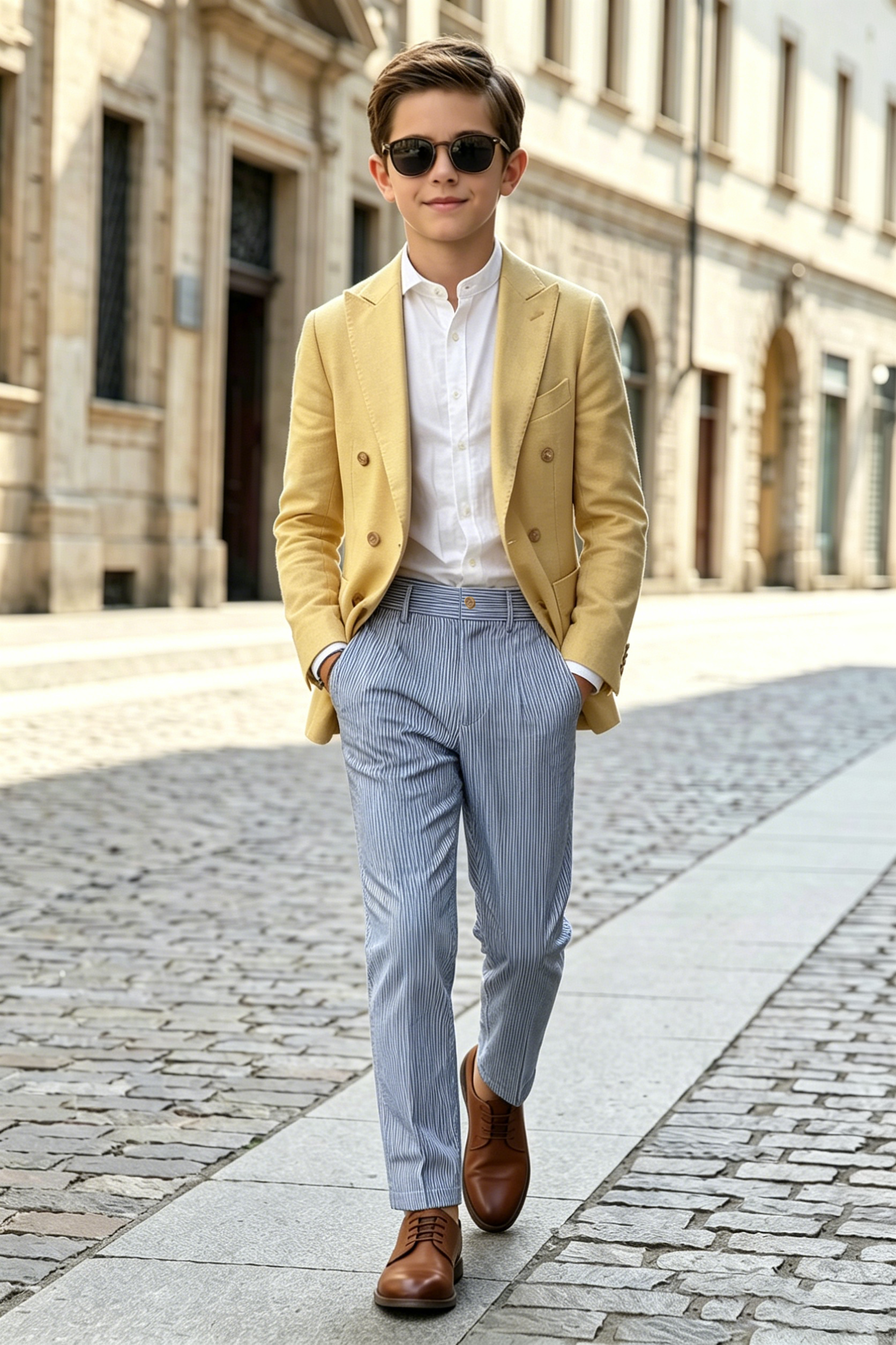 Lemon Yellow Linen-Blend Double-Breasted Blazer Jacket