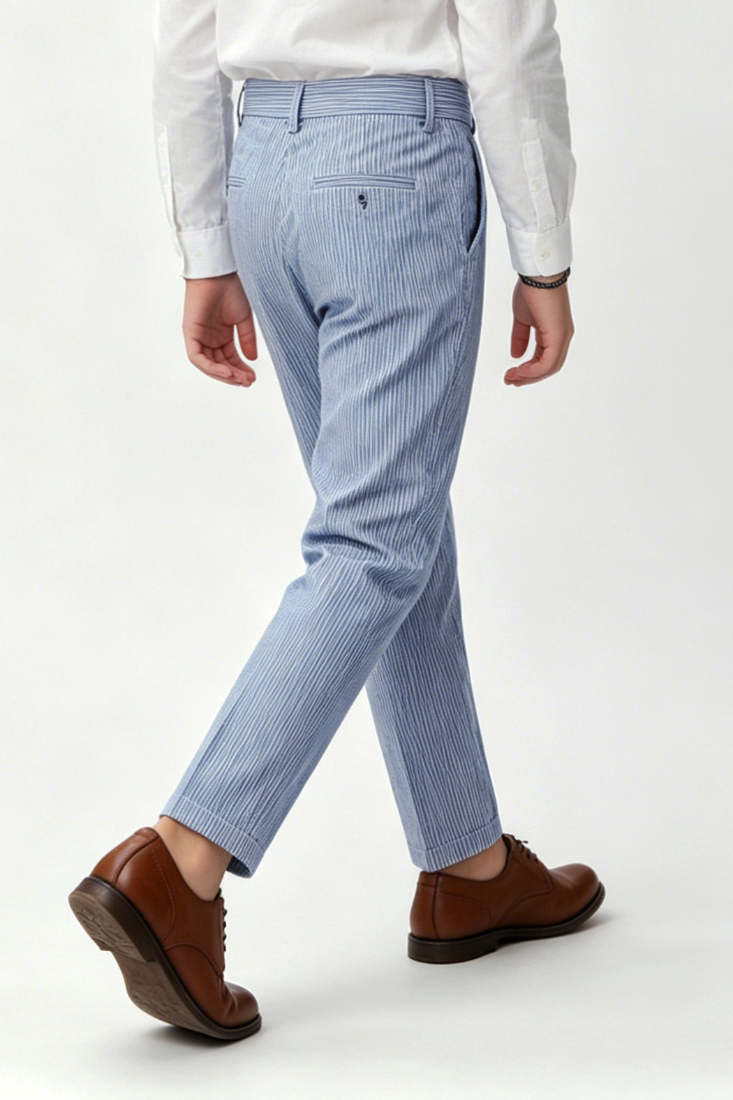 Denim Blue White Pinstripe Serge-Blend Straight-Leg Pants