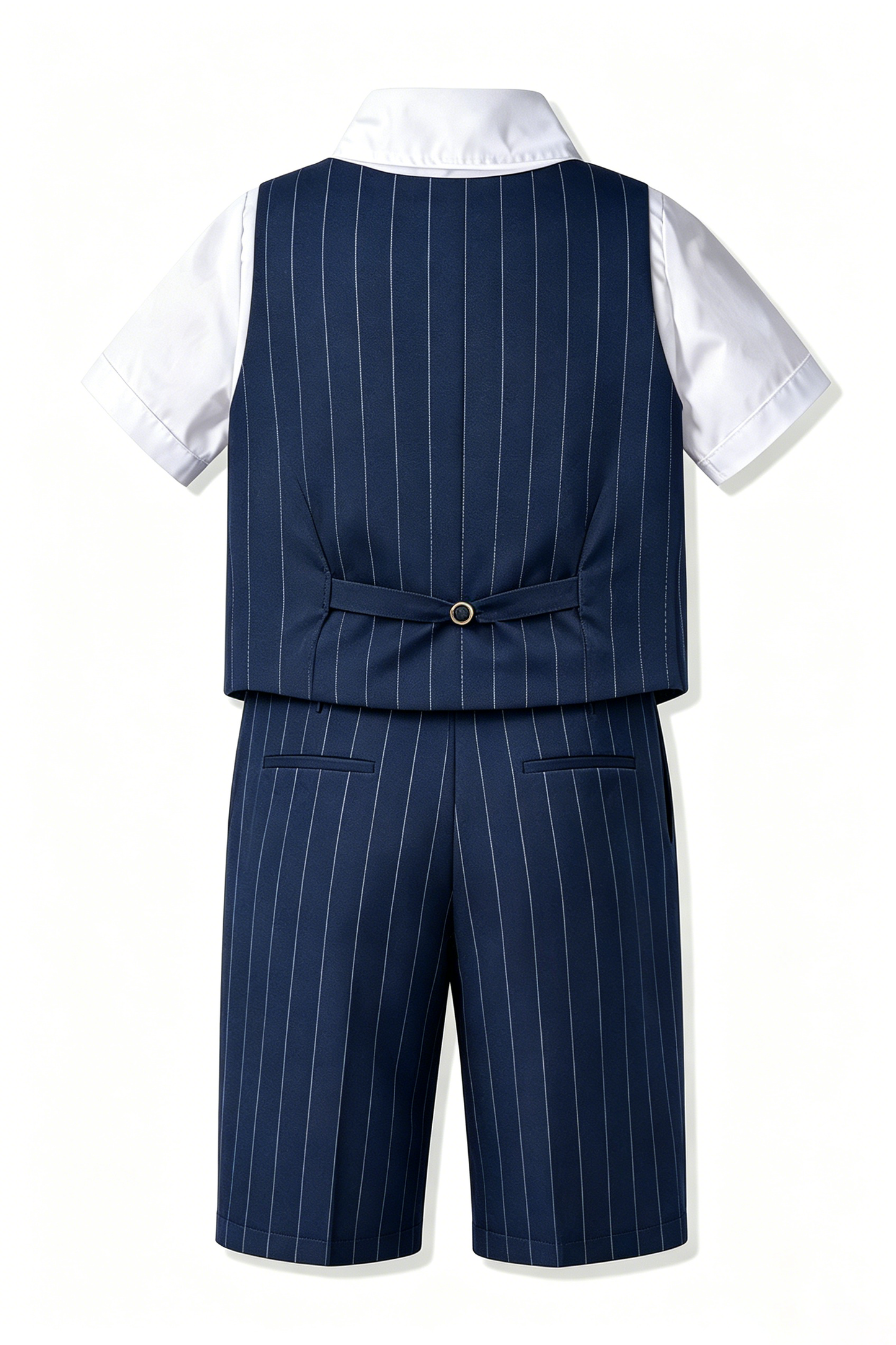 Navy Pinstripe Serge-Blend Single-Breasted Waistcoat 4-Piece Boys Formal Suit
