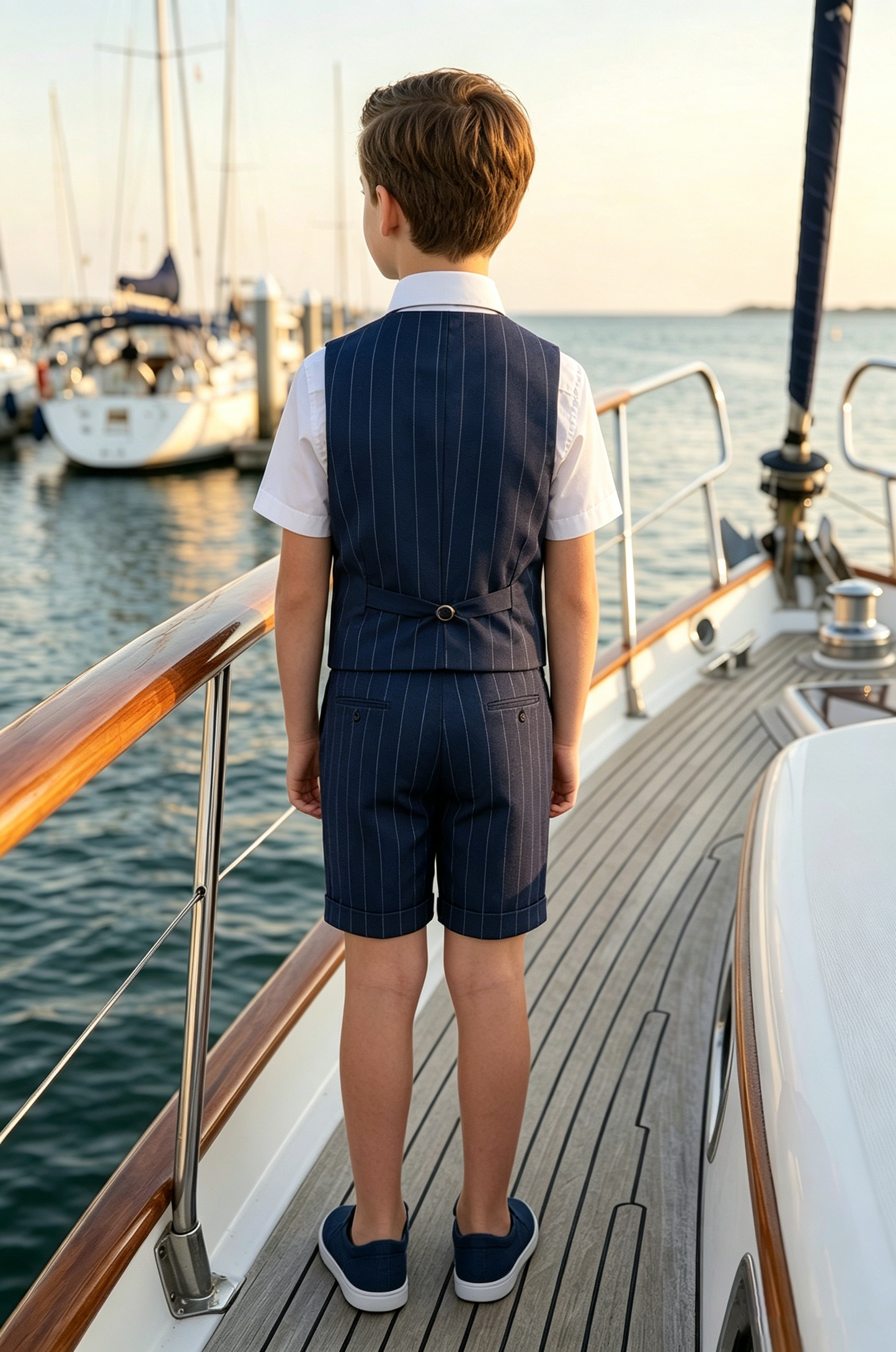 Navy Pinstripe Serge-Blend Single-Breasted Waistcoat 4-Piece Boys Formal Suit