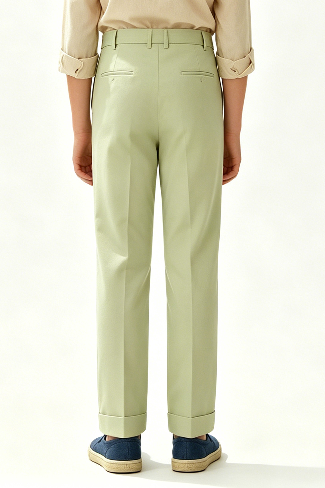 Sage Green Cotton-Linen Blend Straight-Leg Tailored Formal Trousers