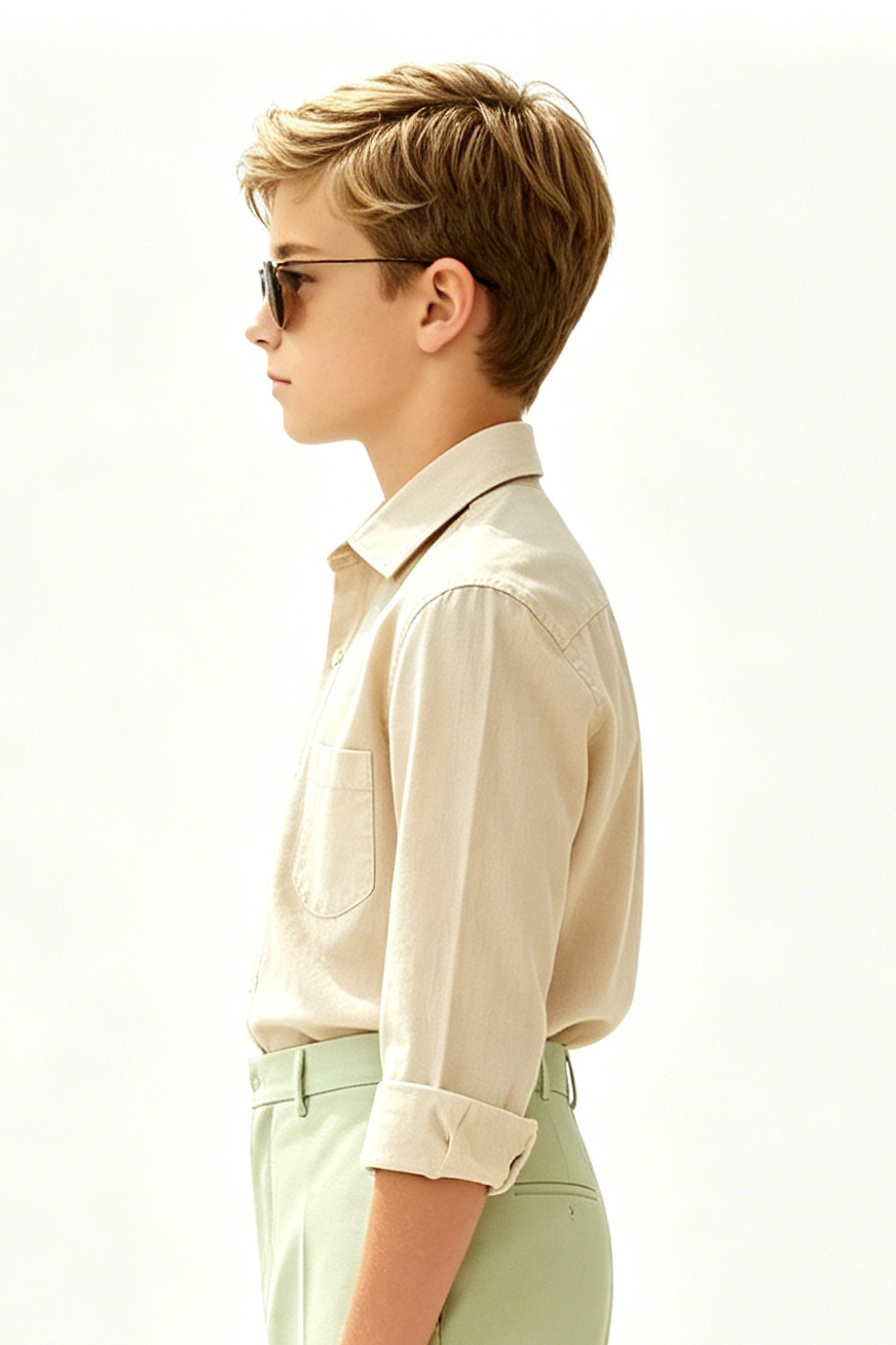 Beige Cotton-Linen Blend Single-Breasted Long-Sleeve Formal Shirt