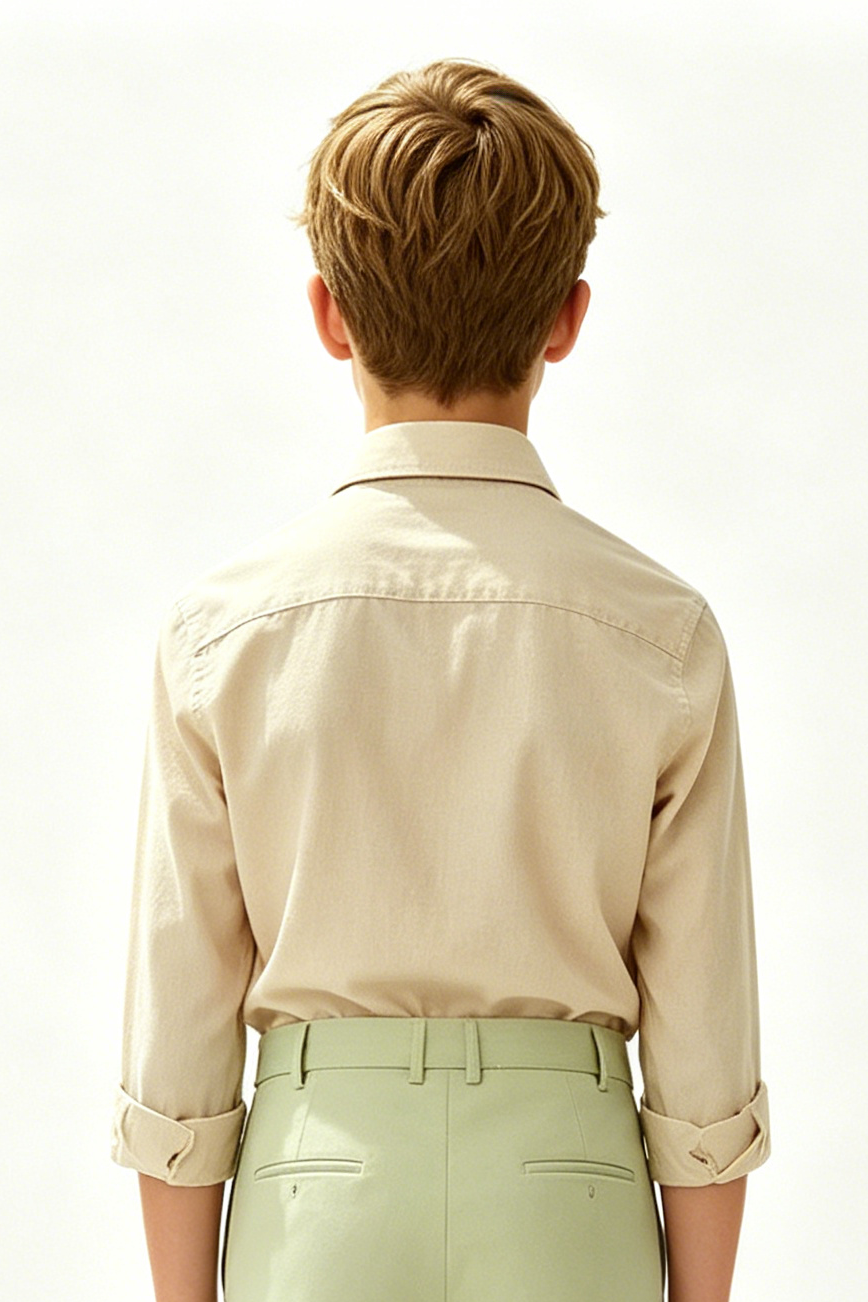 Beige Cotton-Linen Blend Single-Breasted Long-Sleeve Formal Shirt