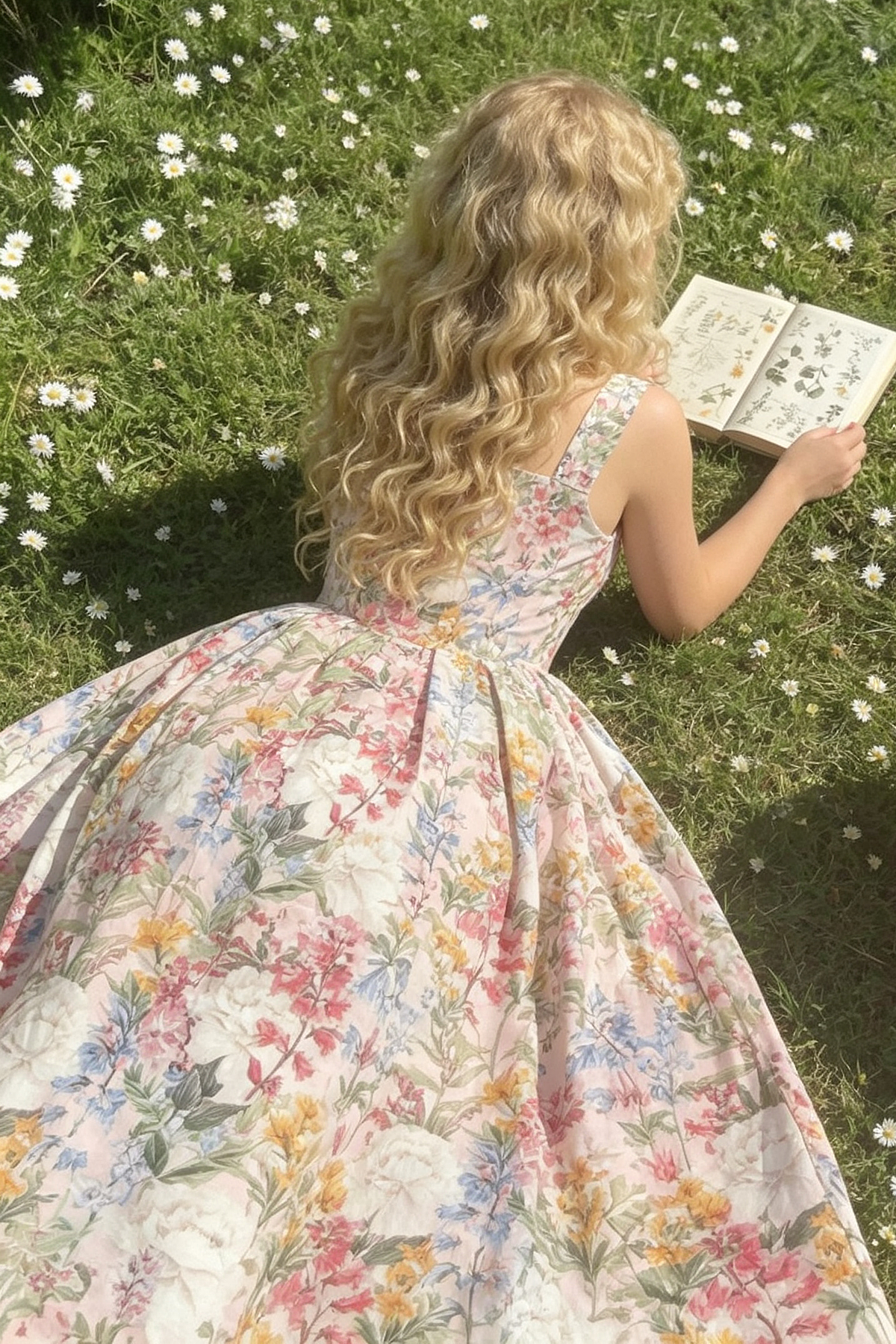 Vintage Floral Print Matte Satin Spaghetti Strap Square Neck A-Line Dress
