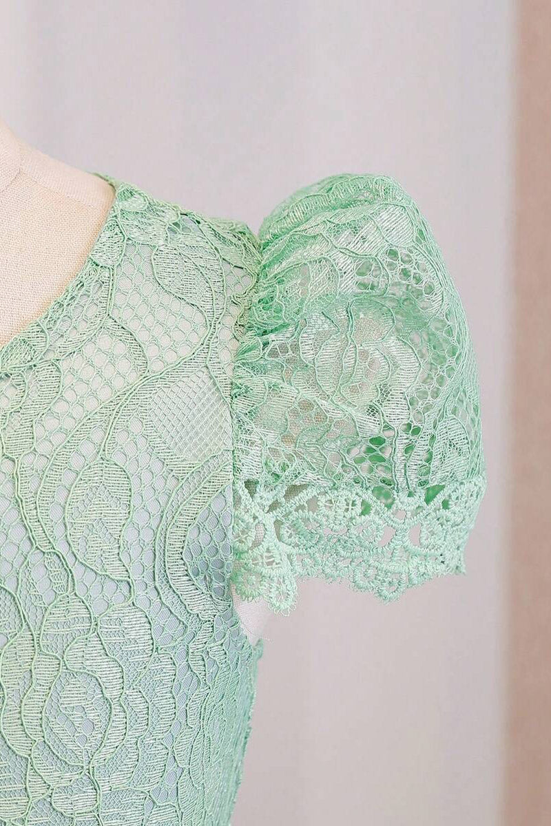Girls Mint Lace Short Sleeve Floor-Length Tulle Dress