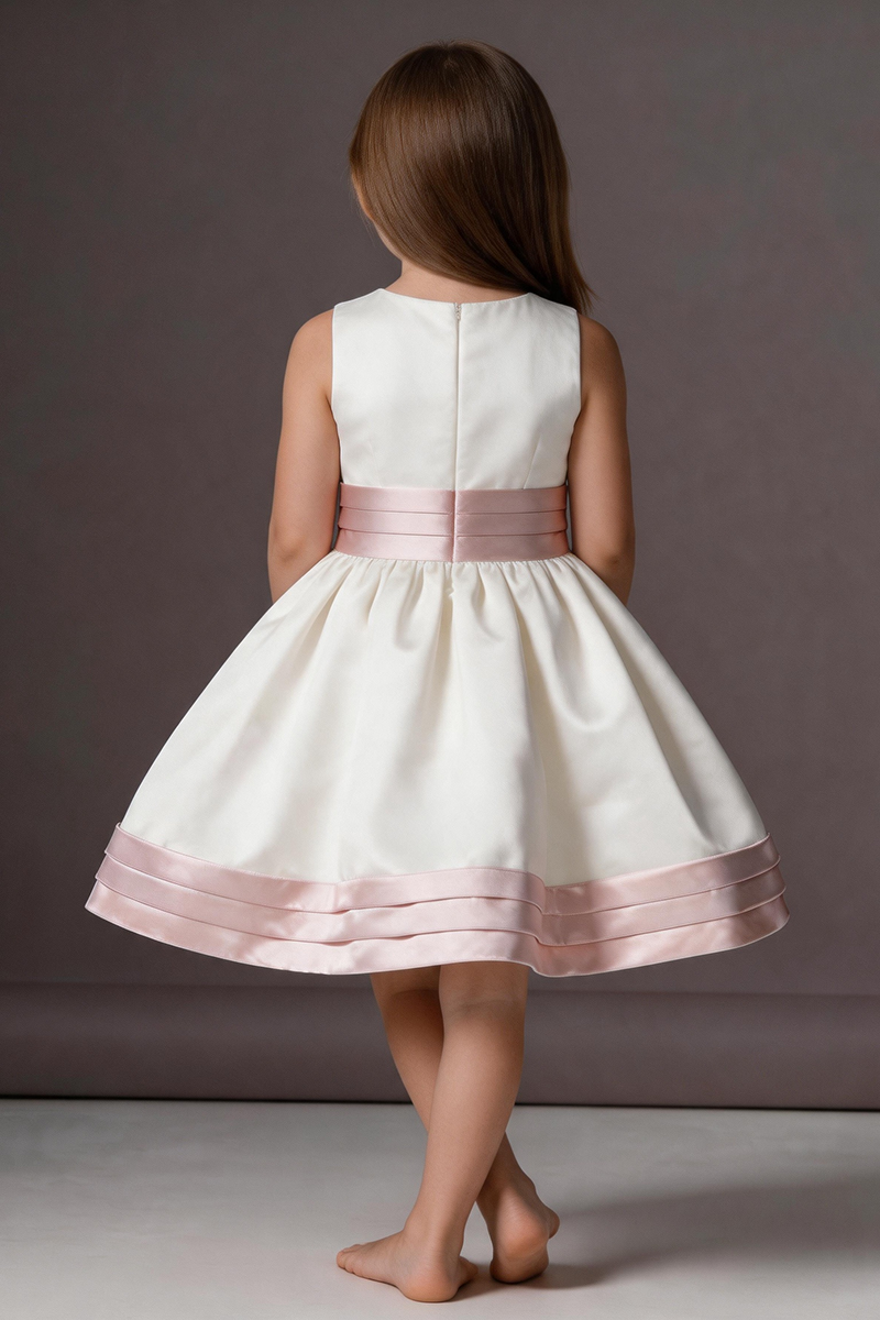 Girls Ivory Satin Sleeveless Knee-Length Dress