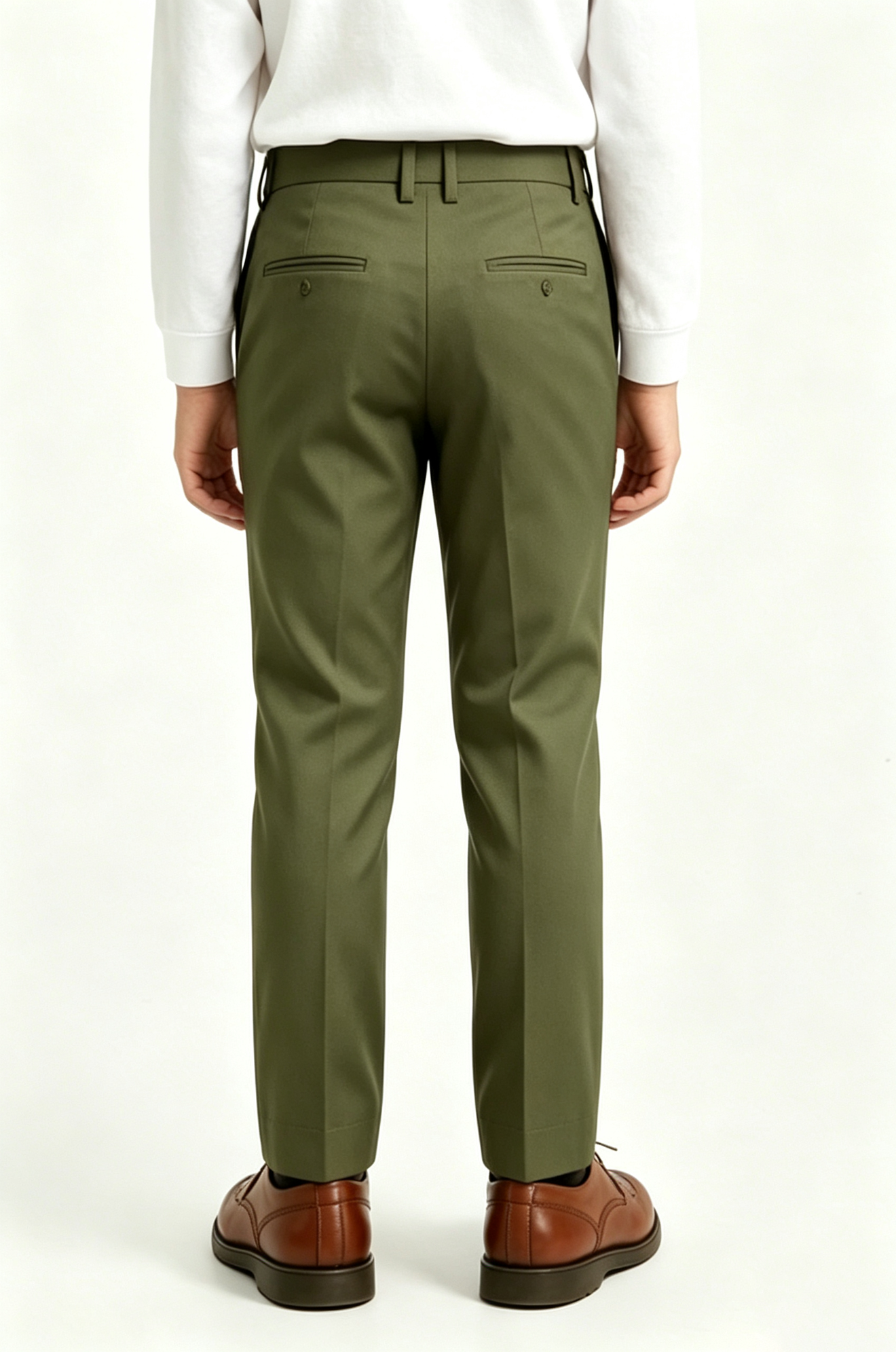 Olive Green Serge Blend Straight Leg Formal Suit Trousers