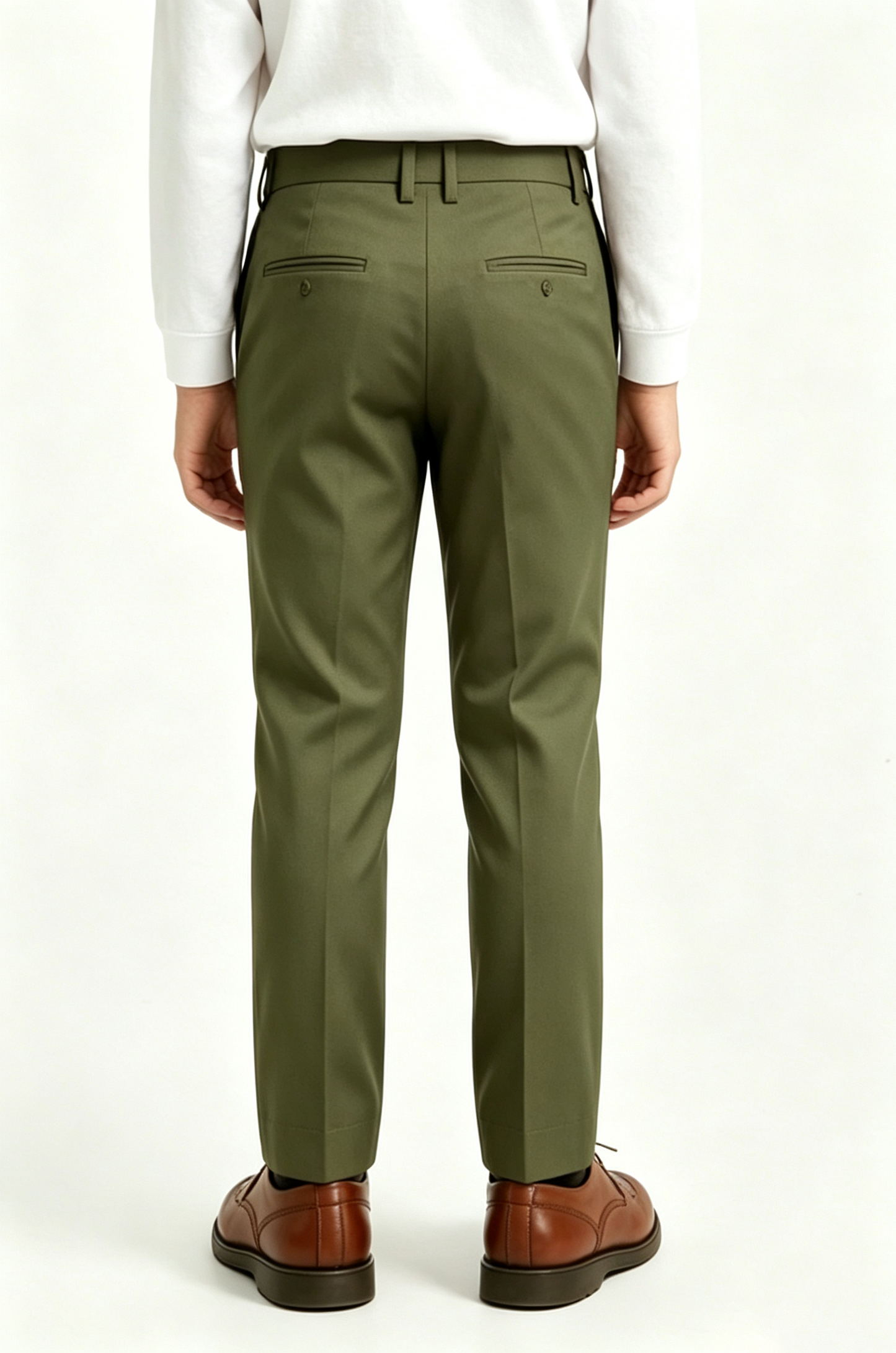 Olive Green Serge Blend Straight Leg Formal Suit Trousers