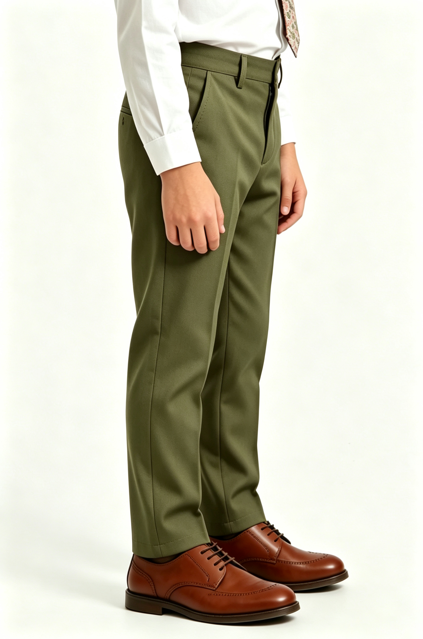 Olive Green Serge Blend Straight Leg Formal Suit Trousers
