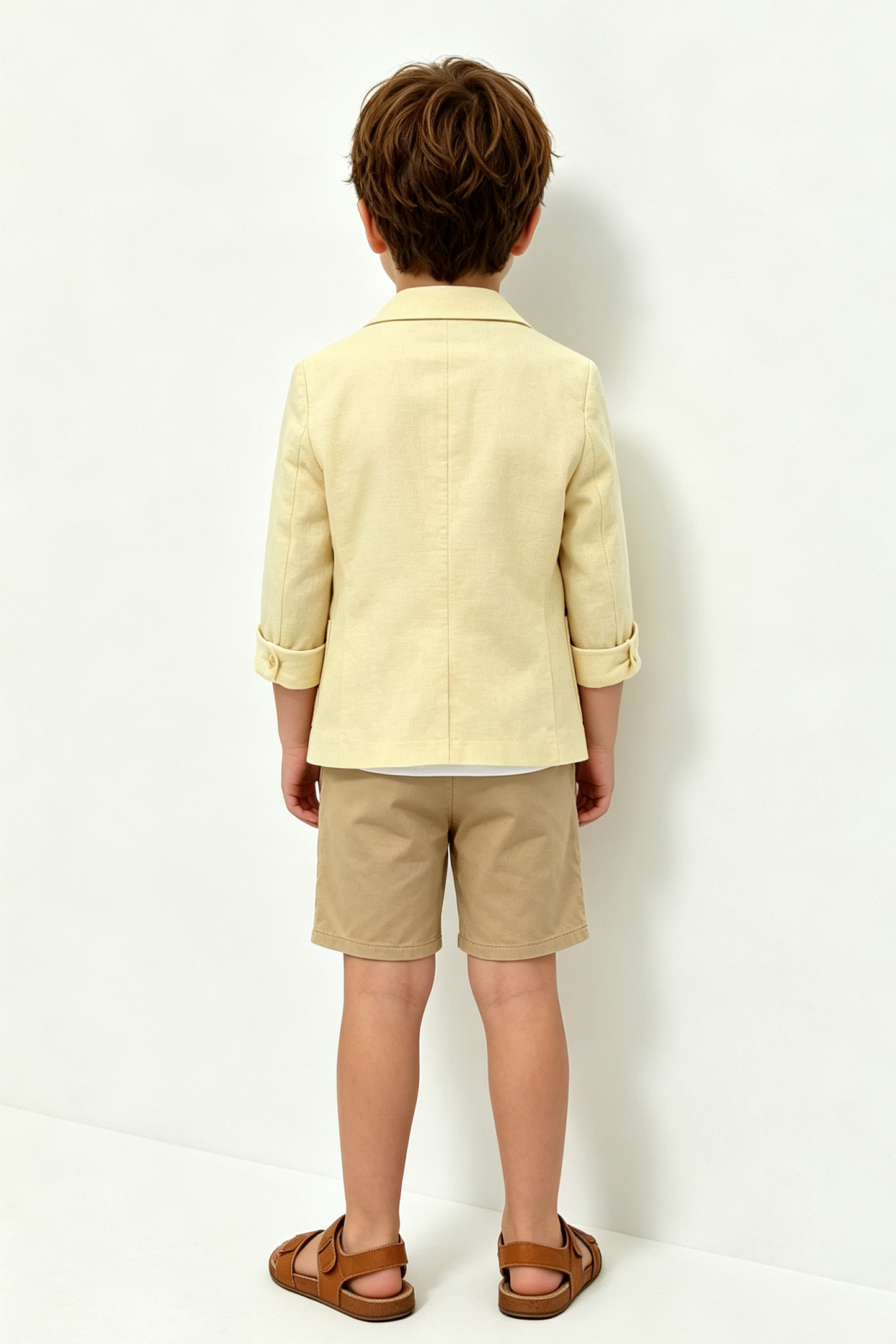 Pale Yellow & Khaki Cotton-Linen Blend Single Breasted 2-Piece Suit Set