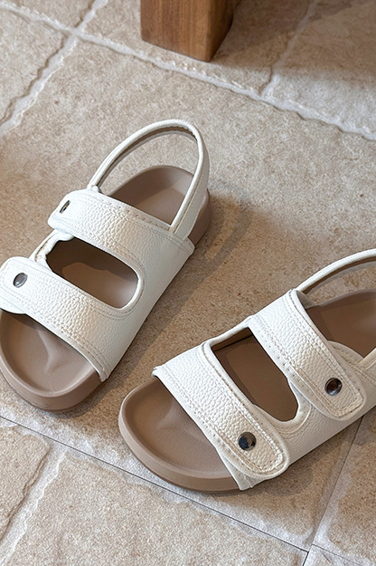 Boys Khaki Leather Blend Soft Sole Birkenstock Style Velcro Kids Sandals