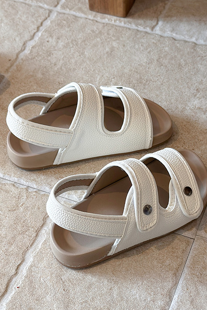 Boys Khaki Leather Blend Soft Sole Birkenstock Style Velcro Kids Sandals