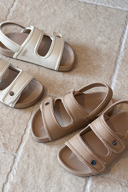 Boys Khaki Leather Blend Soft Sole Birkenstock Style Velcro Kids Sandals