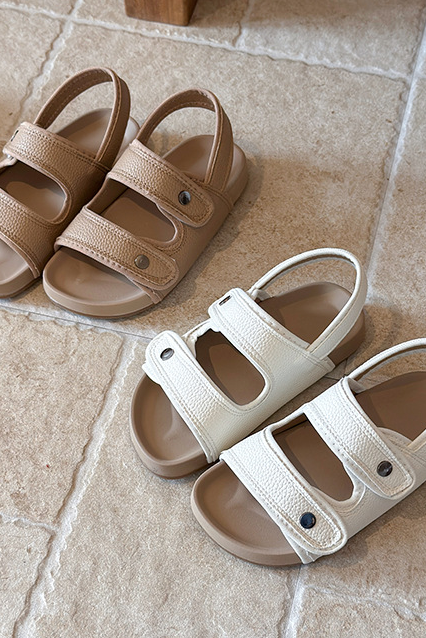Boys Khaki Leather Blend Soft Sole Birkenstock Style Velcro Kids Sandals