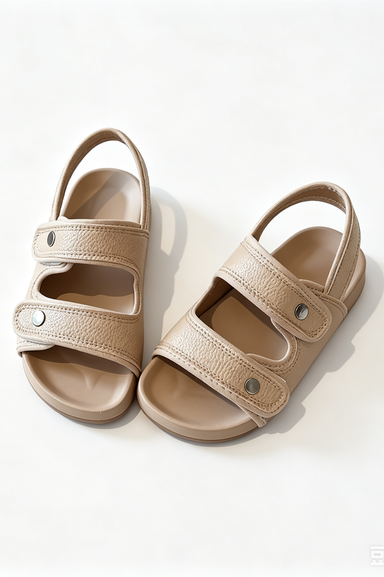 Boys Khaki Leather Blend Soft Sole Birkenstock Style Velcro Kids Sandals