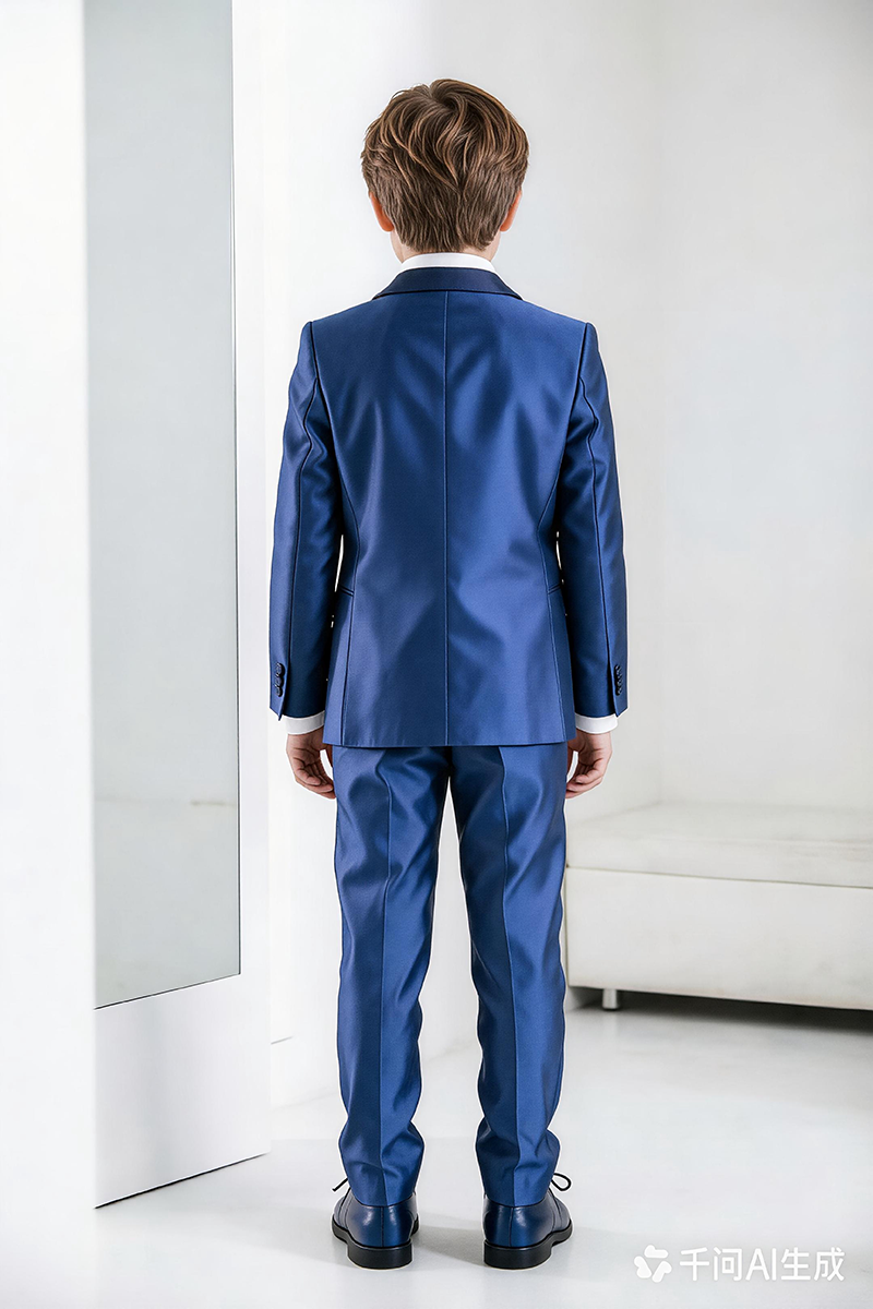 Boys Gloss Royal Blue Satin Shawl Lapel 3-Piece Suit for Wedding