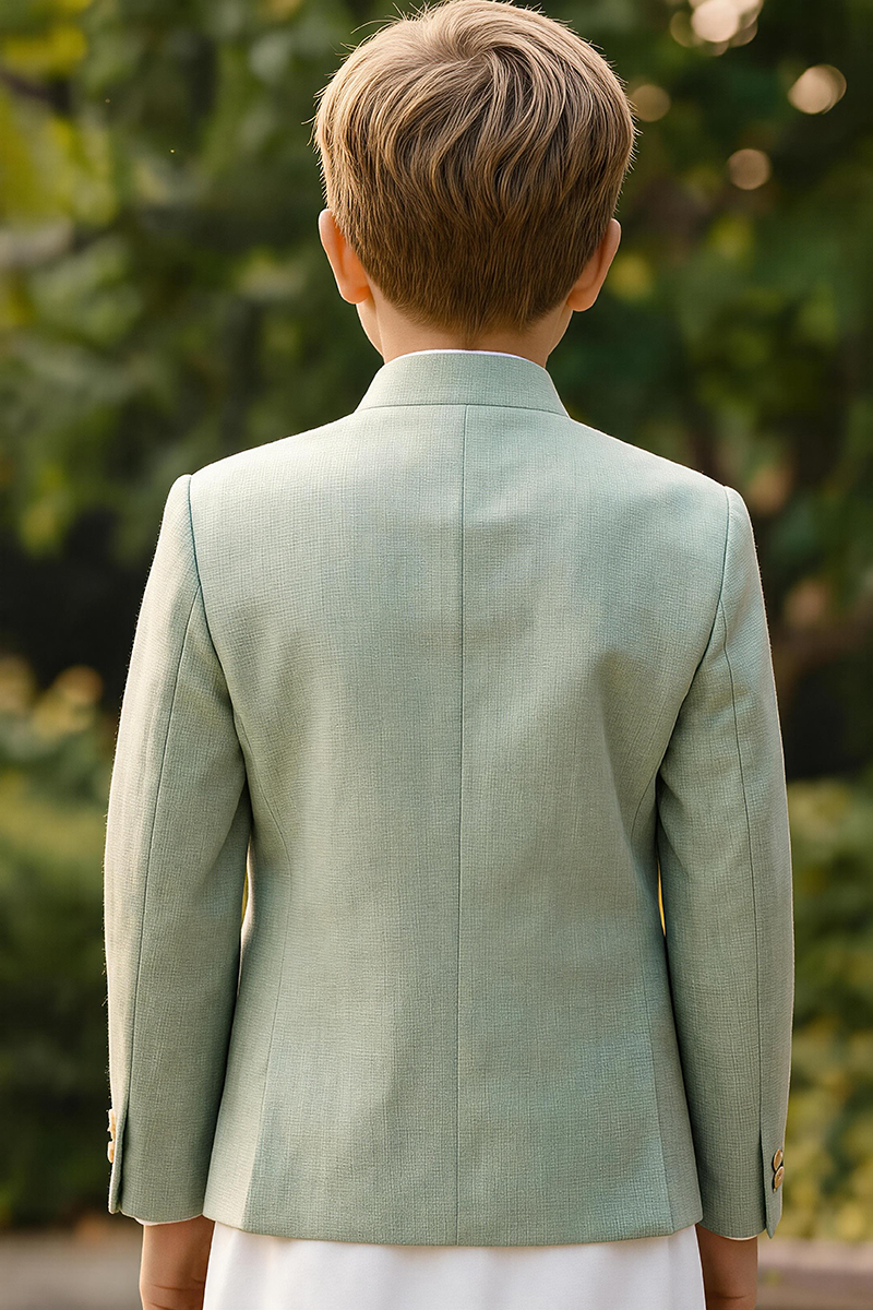 Boys Sage Mandarin Collar Textured Linen Blazer for Weddings