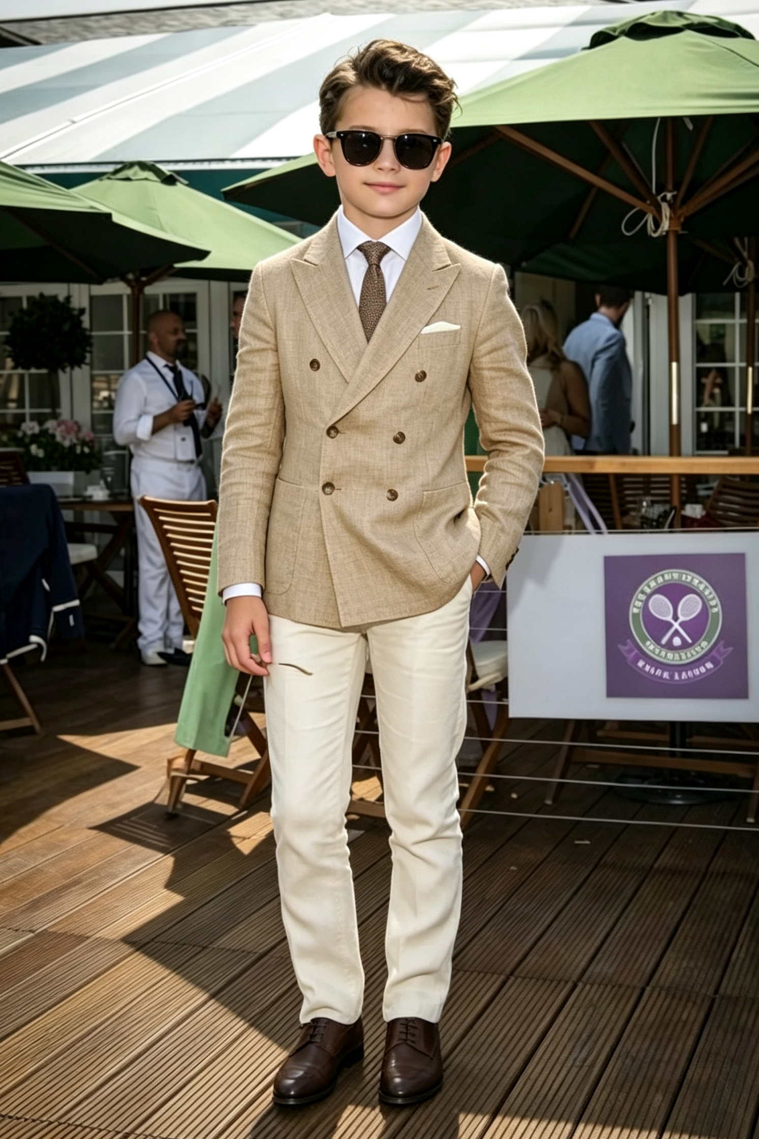 Oat Beige & Cream White Cotton-Linen Blend Double Breasted Suit 2-Piece Formal Set