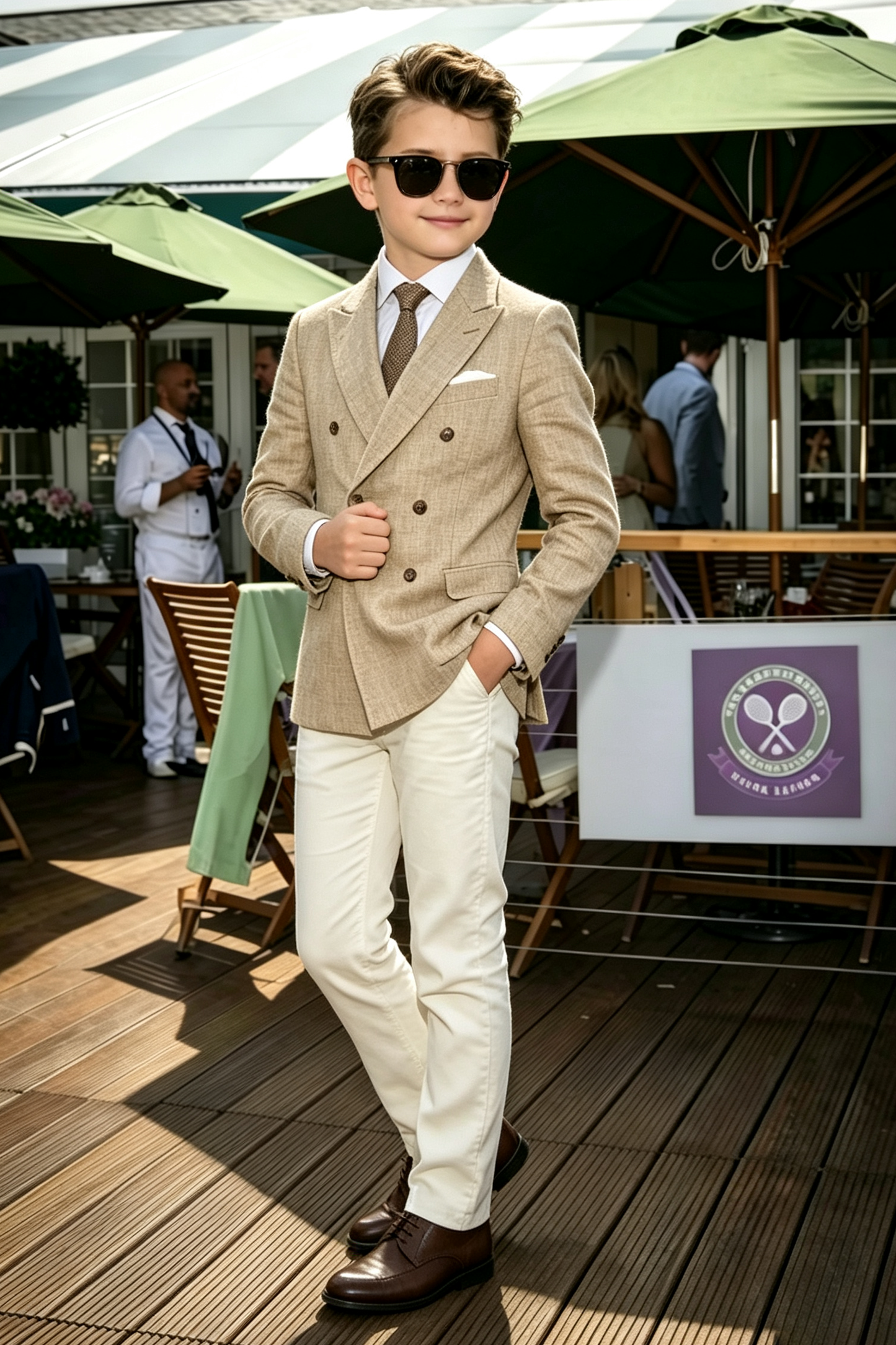 Oat Beige & Cream White Cotton-Linen Blend Double Breasted Suit 2-Piece Formal Set