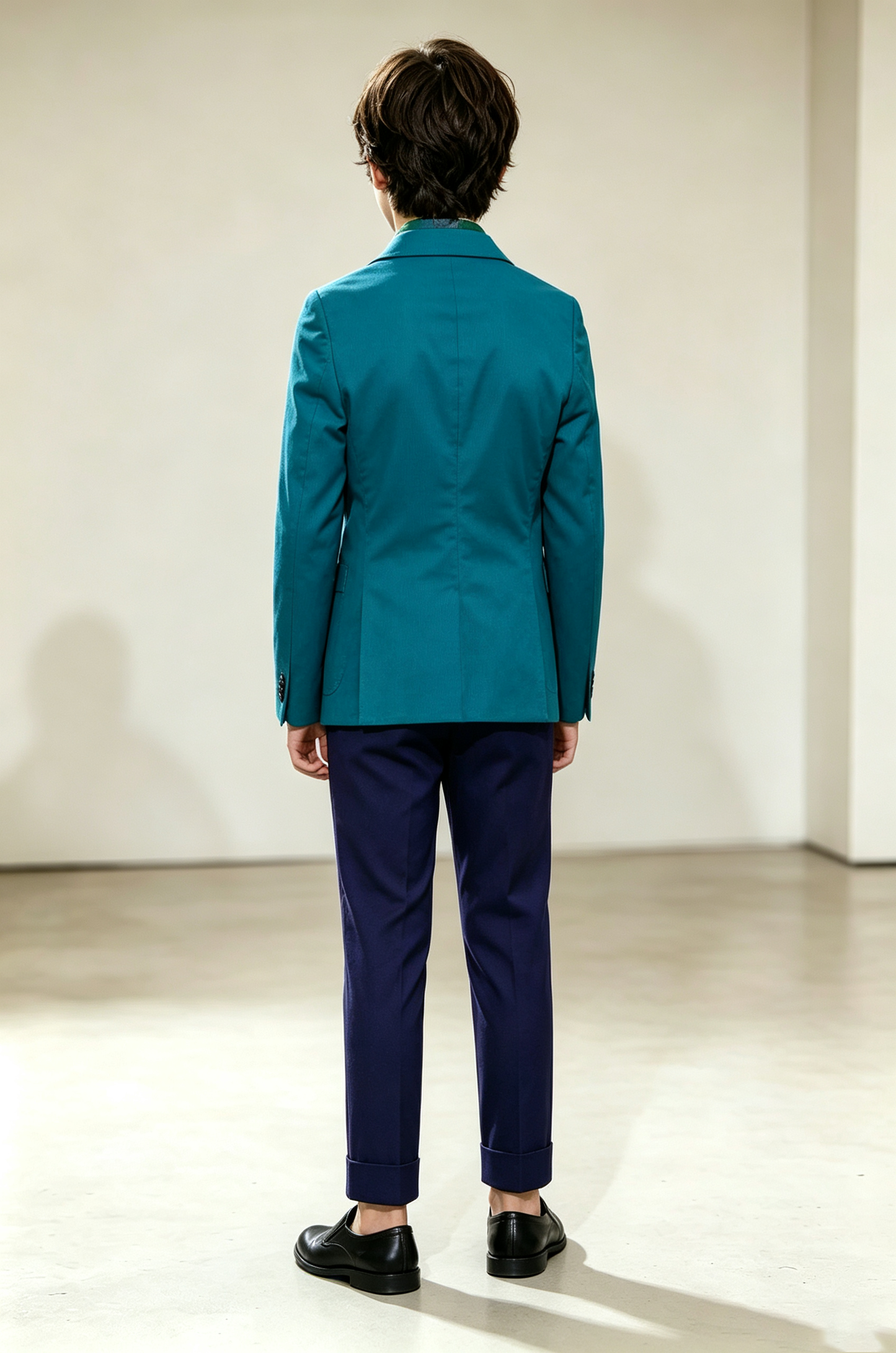 Turquoise & Navy Blue Cotton-Linen Blend Single-Breasted 2-Piece Suit Set