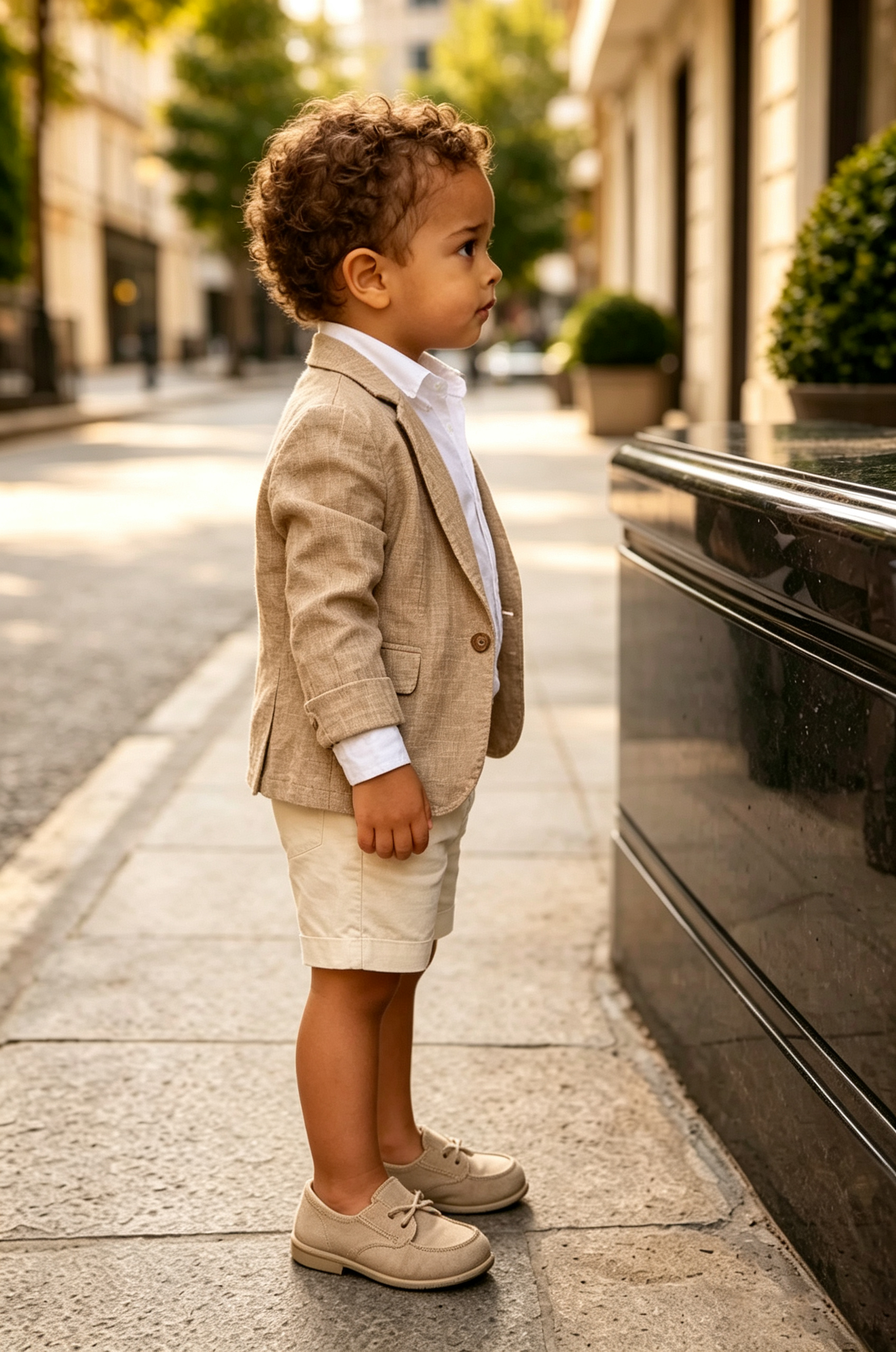 Khaki & Cream Cuffed Shorts Cotton Linen Blend  Single-Breasted Suit 2-Piece Set