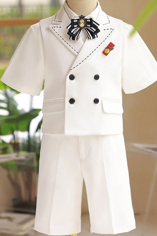 White Serge Blend Double Breasted Waistcoat 2-Piece Set