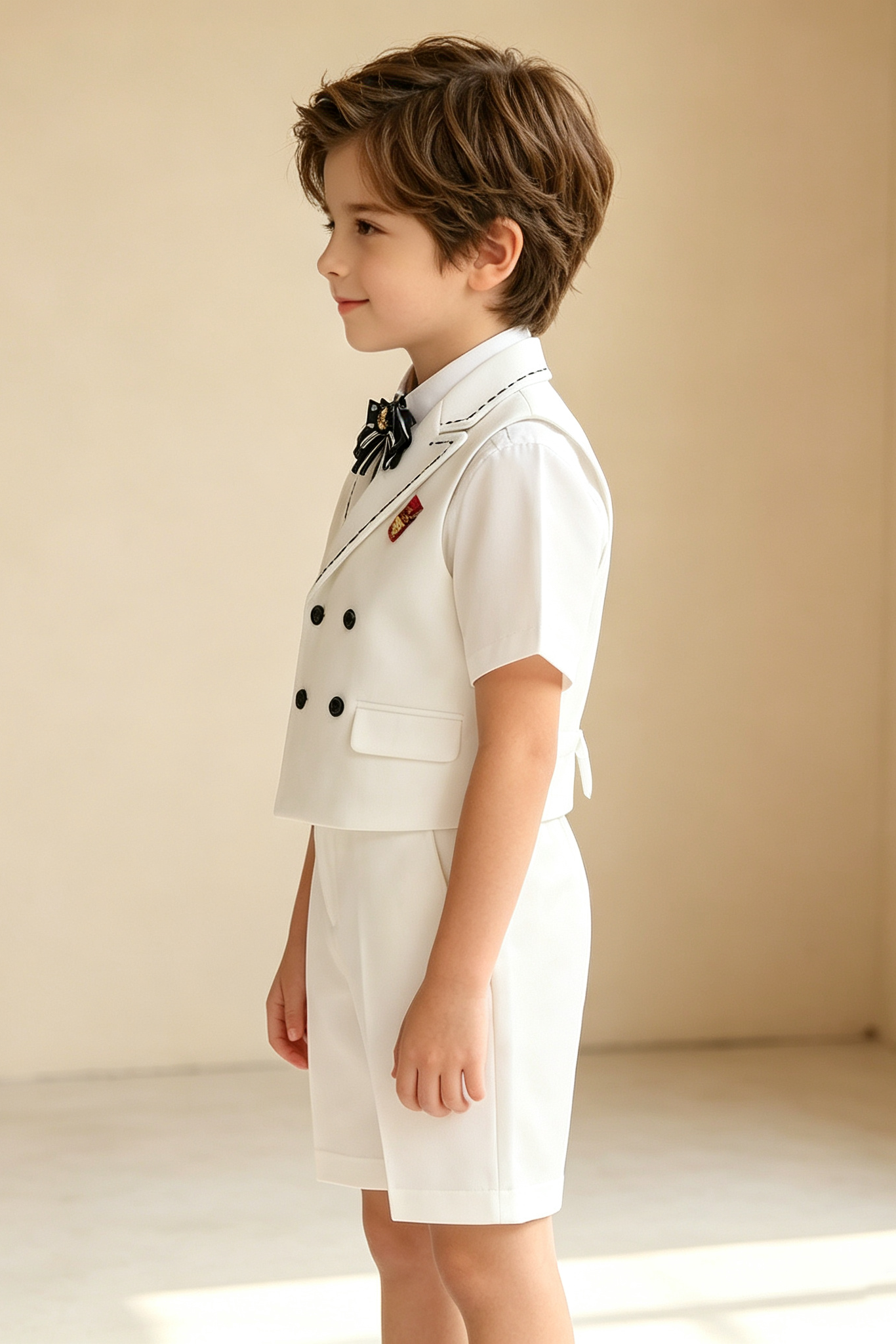 White Serge Blend Double Breasted Waistcoat 2-Piece Set