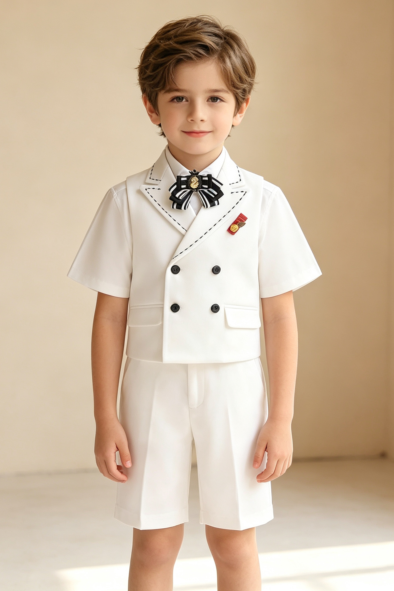 White Serge Blend Double Breasted Waistcoat 2-Piece Set