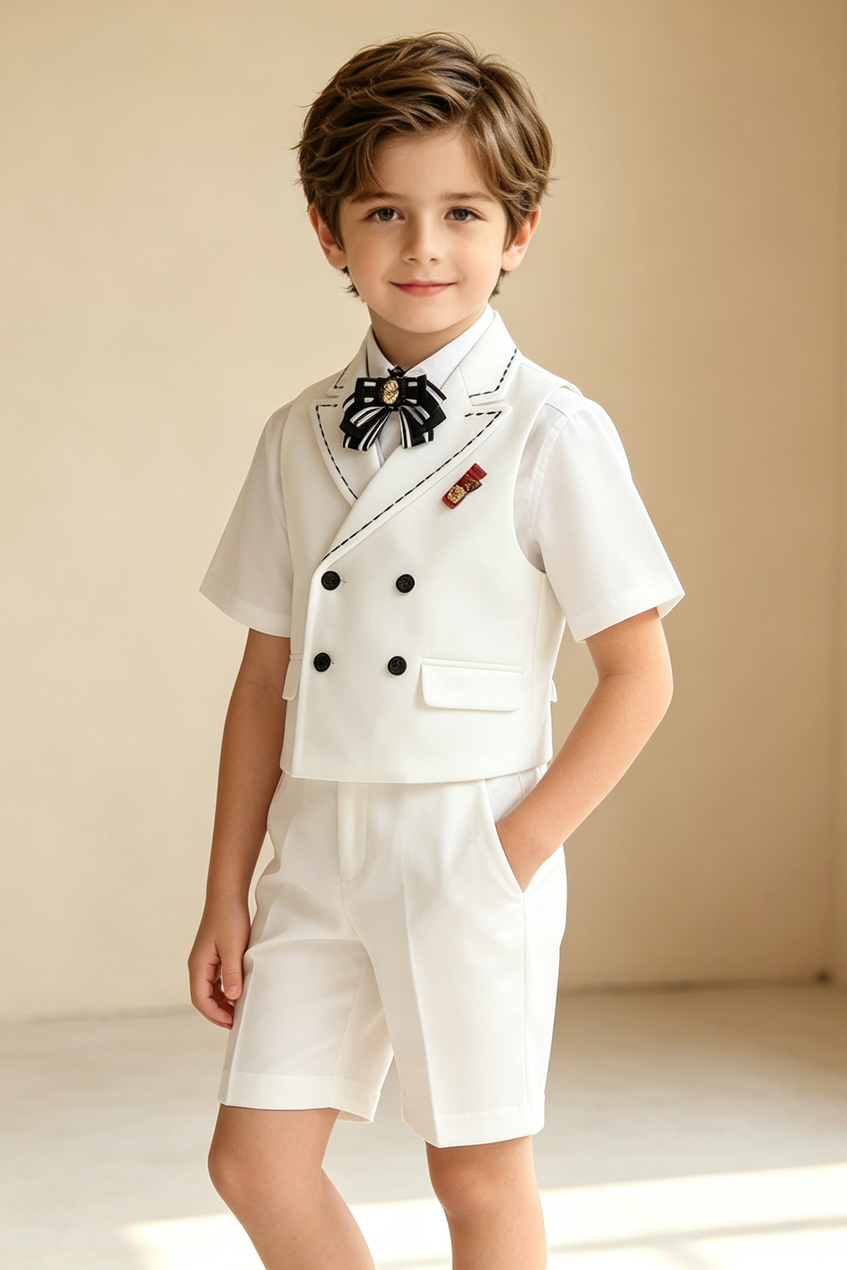 White Serge Blend Double Breasted Waistcoat 2-Piece Set