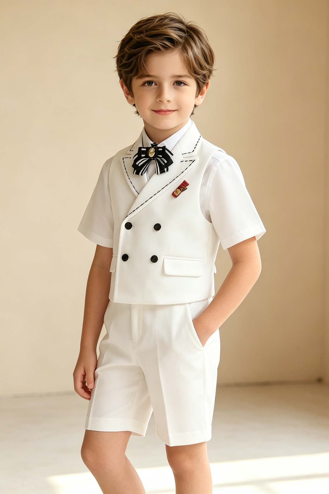 White Serge Blend Double Breasted Waistcoat 2-Piece Set