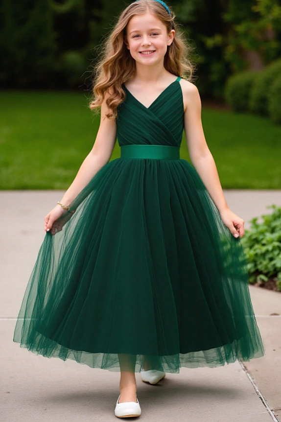 Light Blue Spaghetti Strap Satin Bow Multi-Layer Tulle A-Line Dress