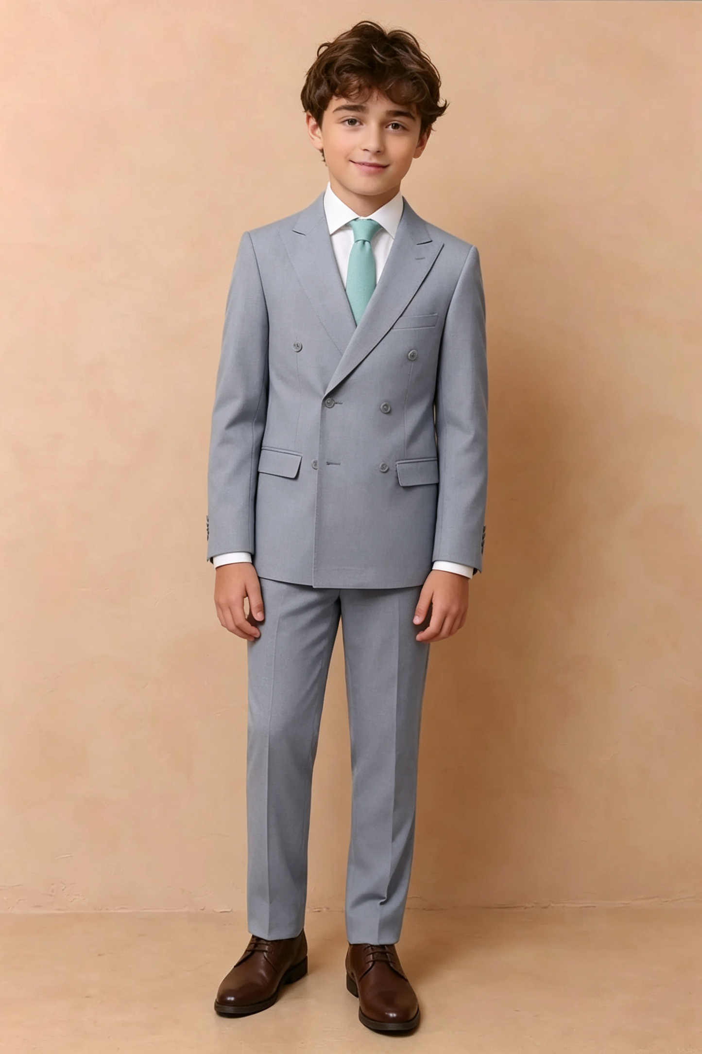 Dusty Blue Cotton-Linen Blend Double Breasted 2-Piece Formal Suit Set