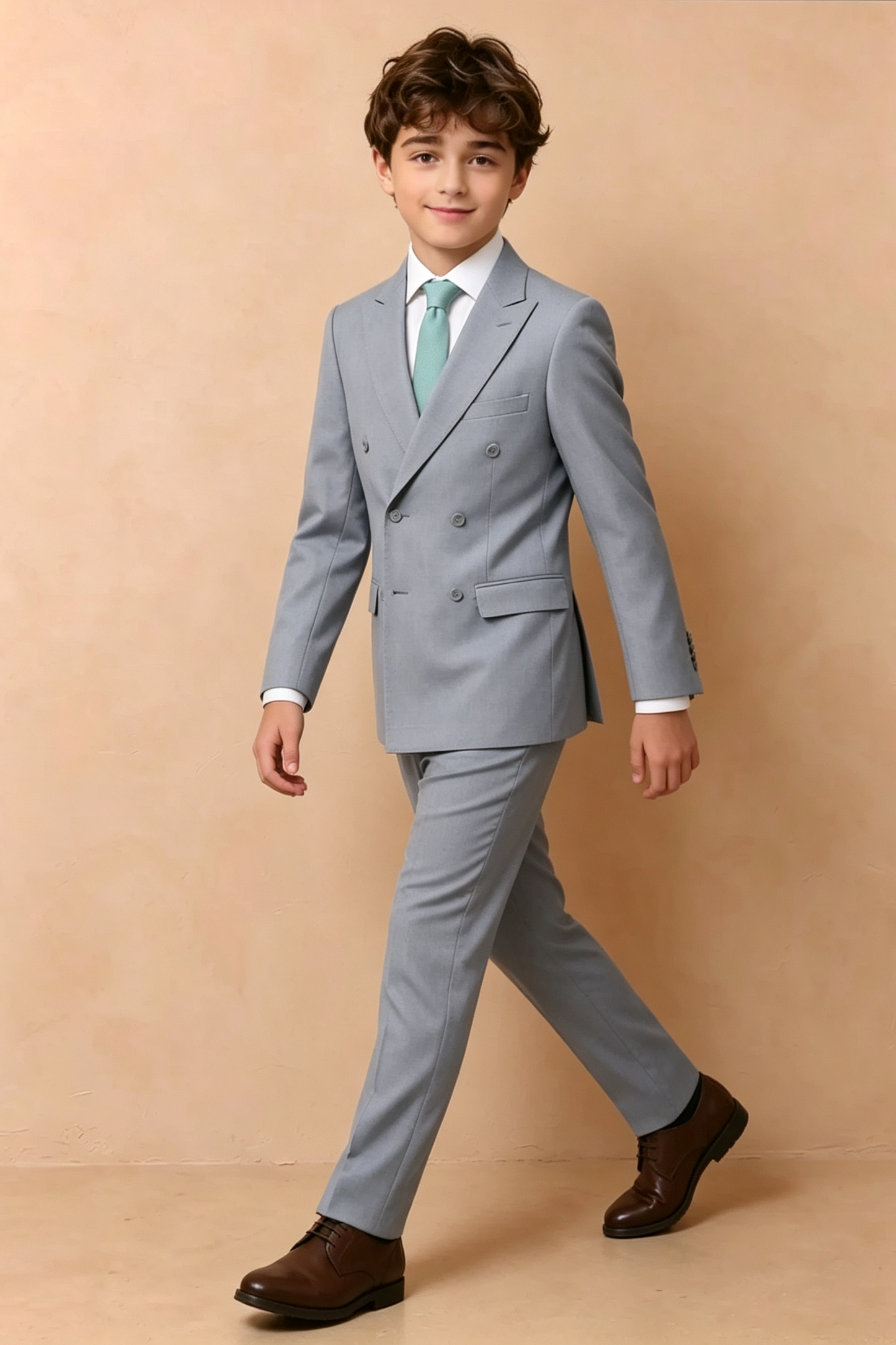 Dusty Blue Cotton-Linen Blend Double Breasted 2-Piece Formal Suit Set