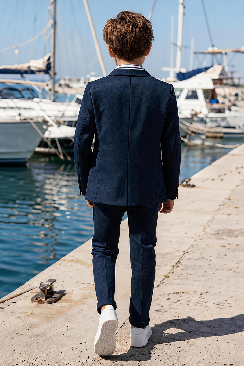 Boys Navy Notch Lapel Blazer & Cuffed Trouser 2-Piece Suit