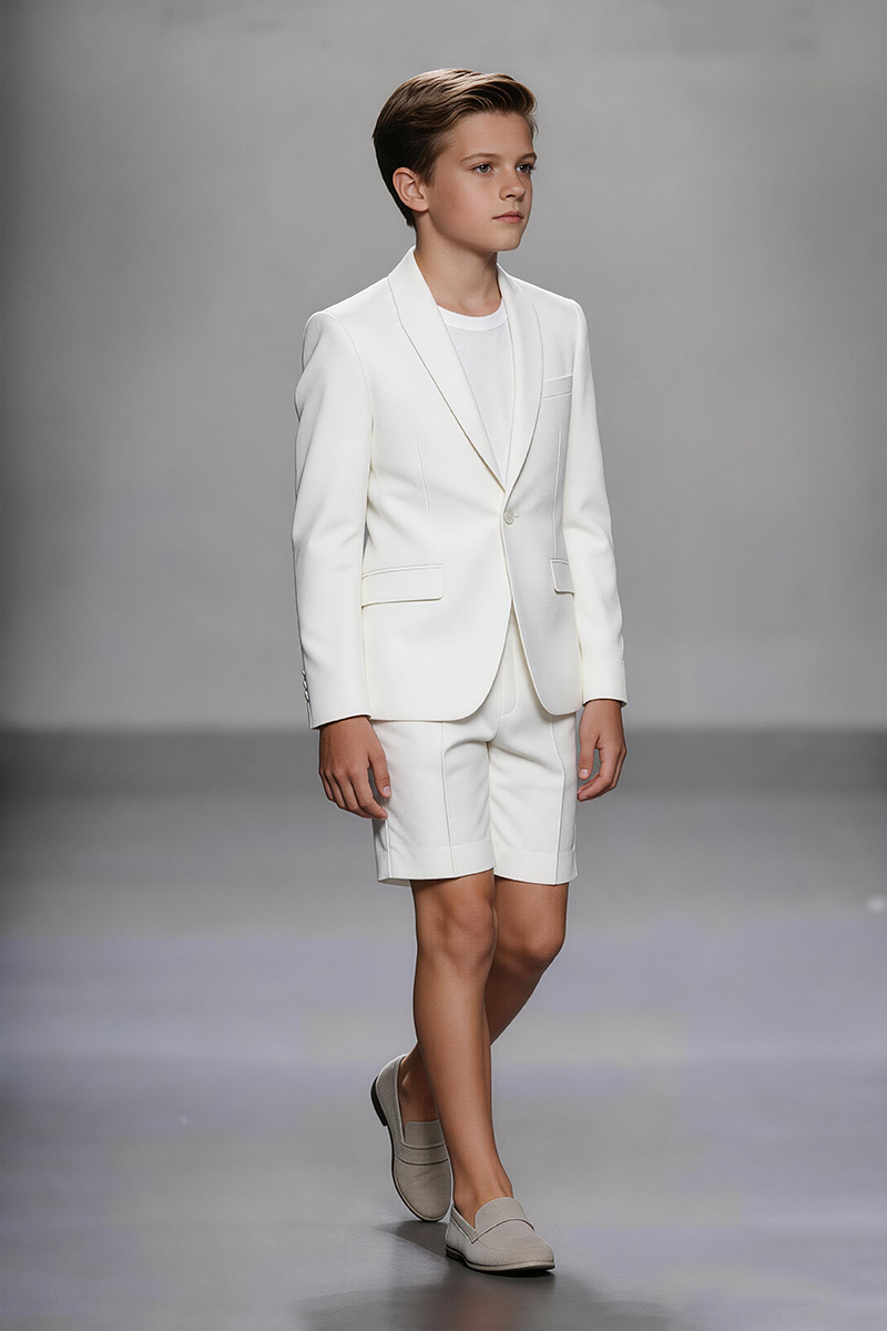 Boys Ivory Blazer & Cuffed Shorts 2-piece Suit