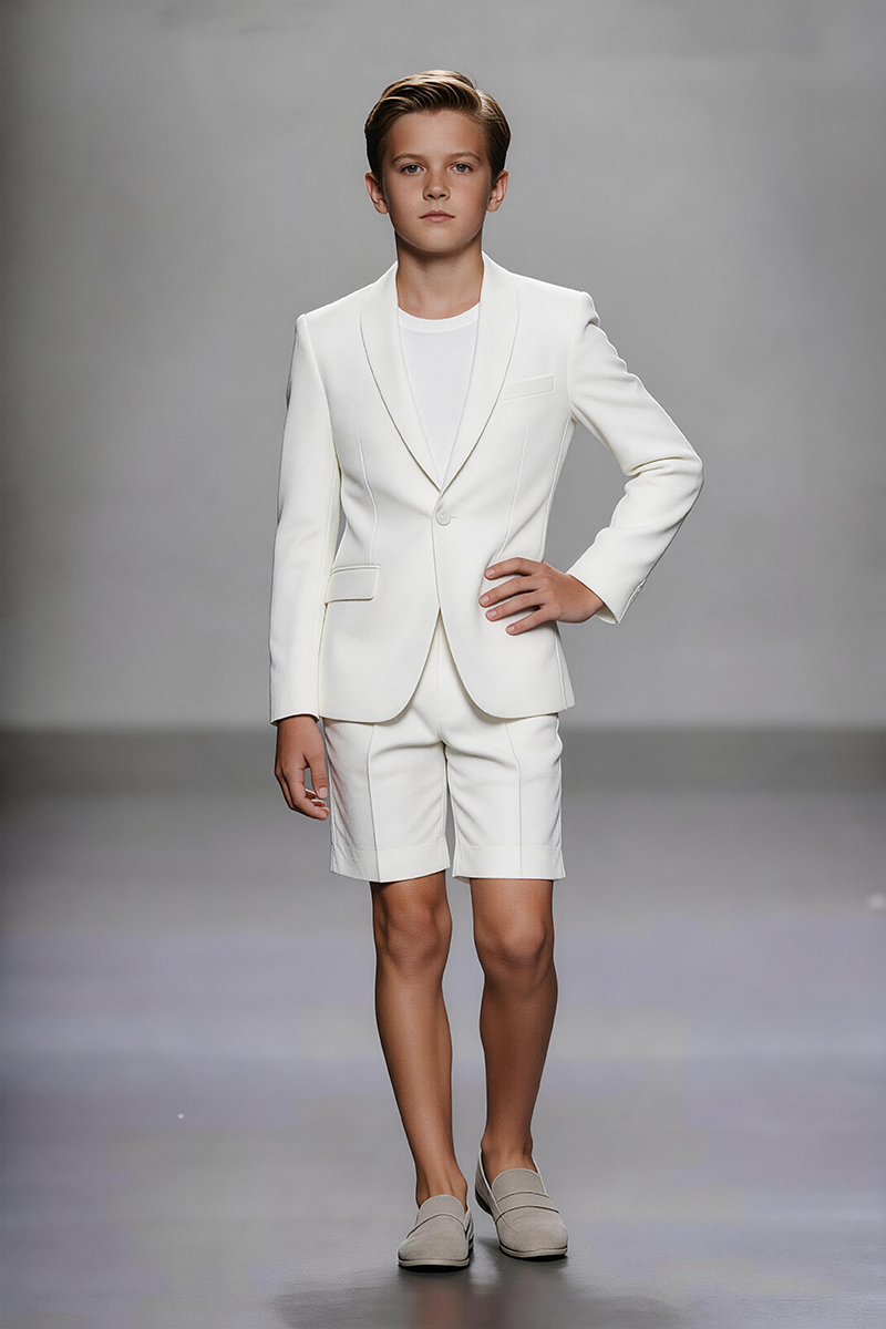 Boys Ivory Blazer & Cuffed Shorts 2-piece Suit