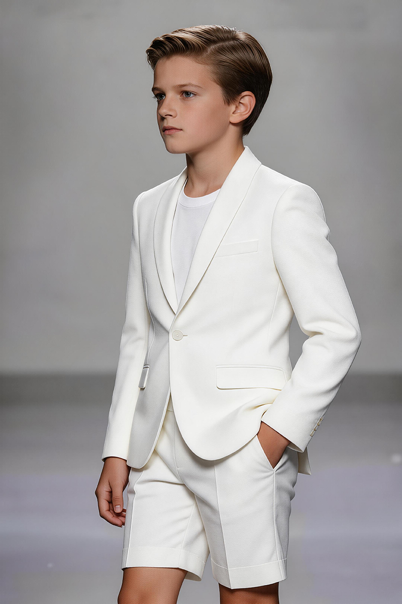 Boys Ivory Blazer & Cuffed Shorts 2-piece Suit