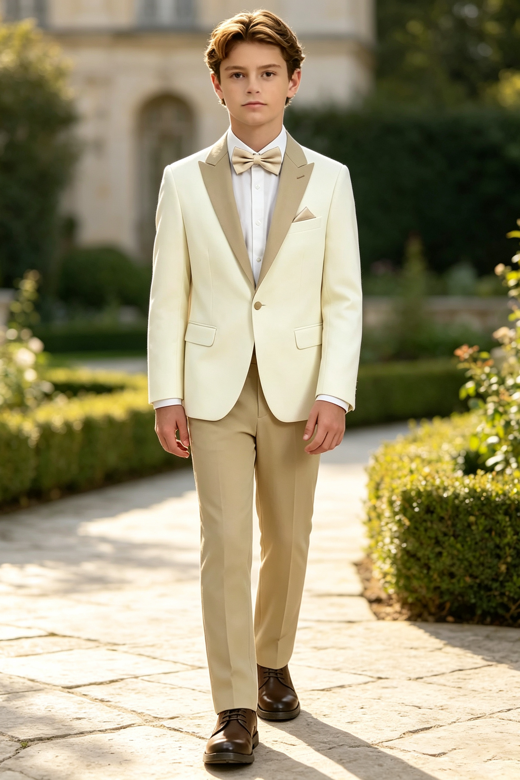 Cream & Khaki Serge Blend Single Breasted 2-Piece Formal Suit