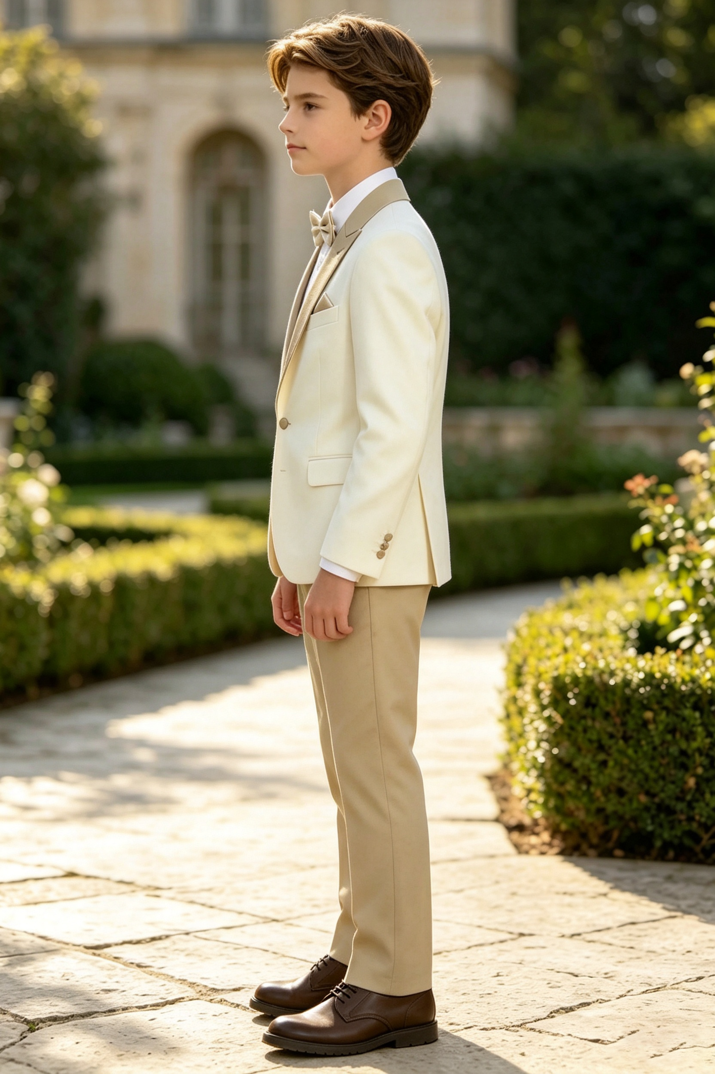 Cream & Khaki Serge Blend Single Breasted 2-Piece Formal Suit