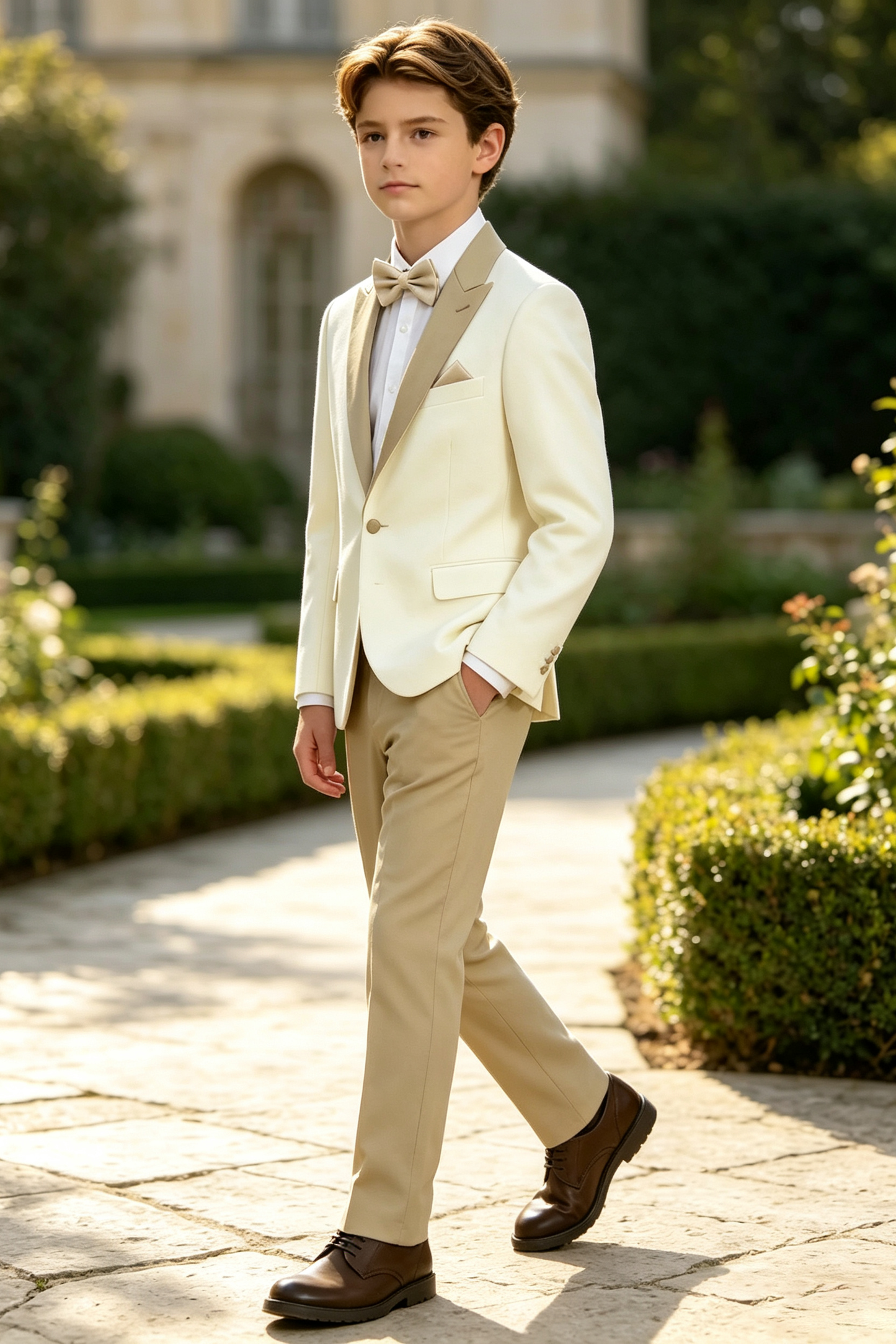 Cream & Khaki Serge Blend Single Breasted 2-Piece Formal Suit
